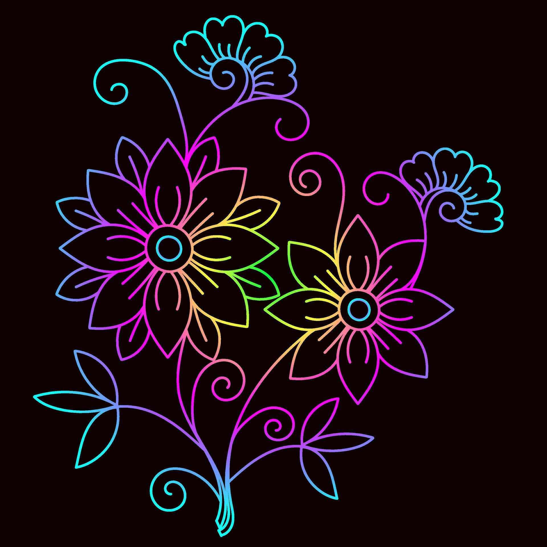 Rainbow color line art floral vector illustration, colorful vintage decorative vector template, rainbow color flower ornaments. Stock Free and Free SVG