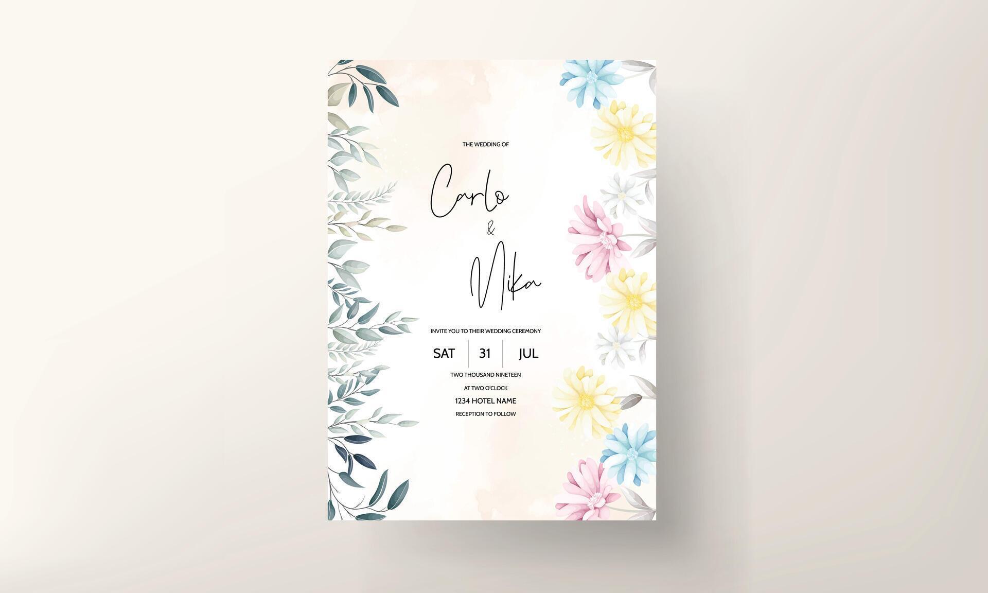 beautiful flower and leaves wedding invitastion card Stock Free