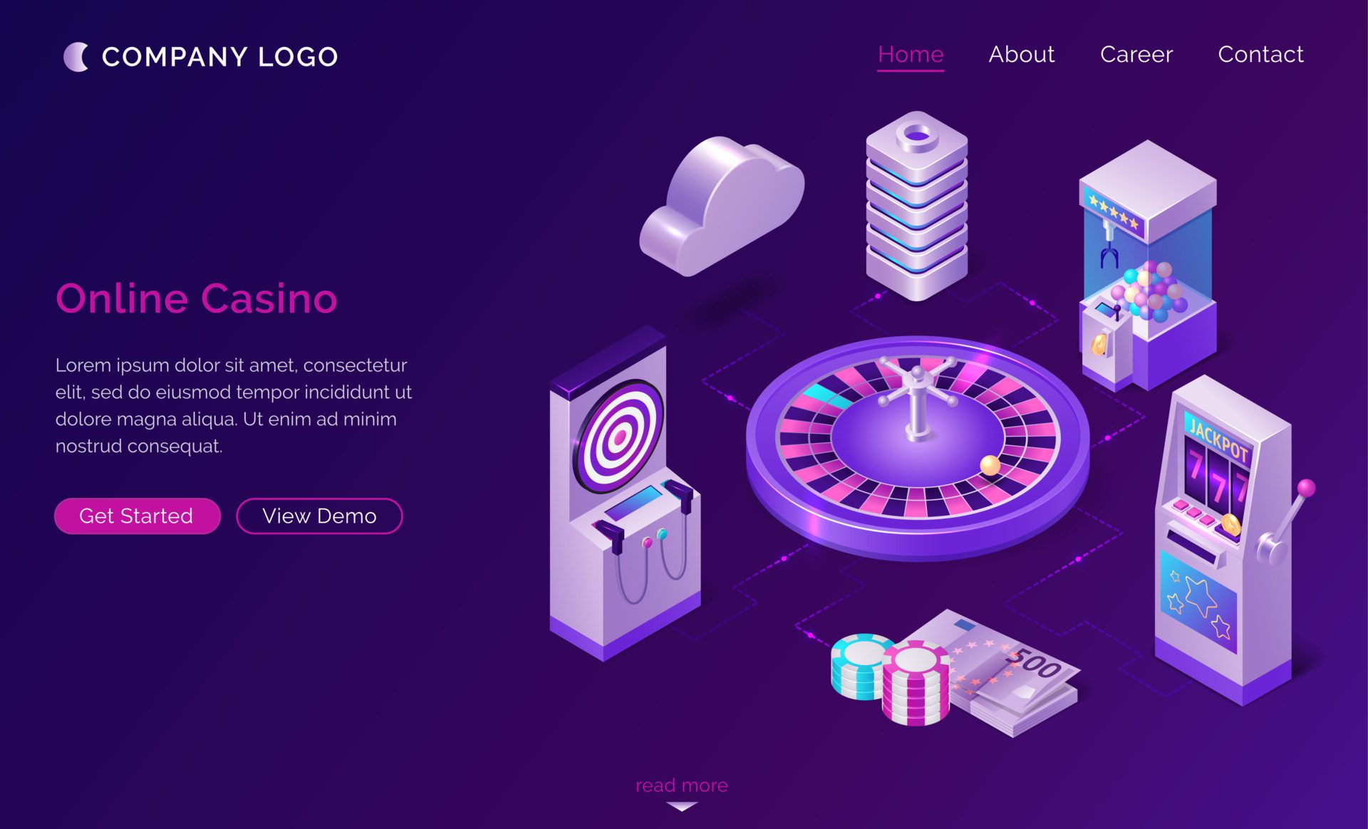 Online casino isometric landing page, web banner Free Vector