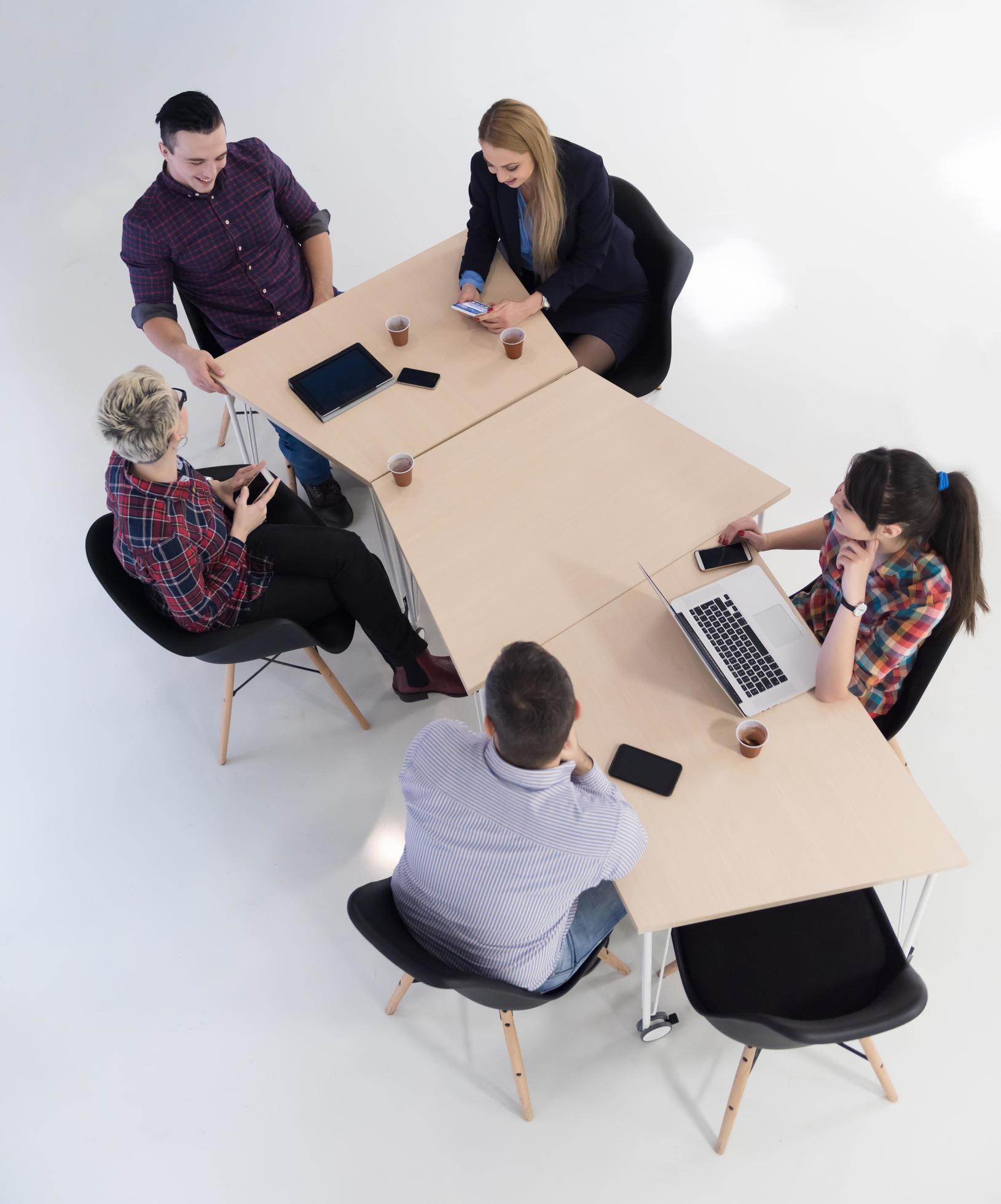 aerial view of business people group on meeting Stock Free