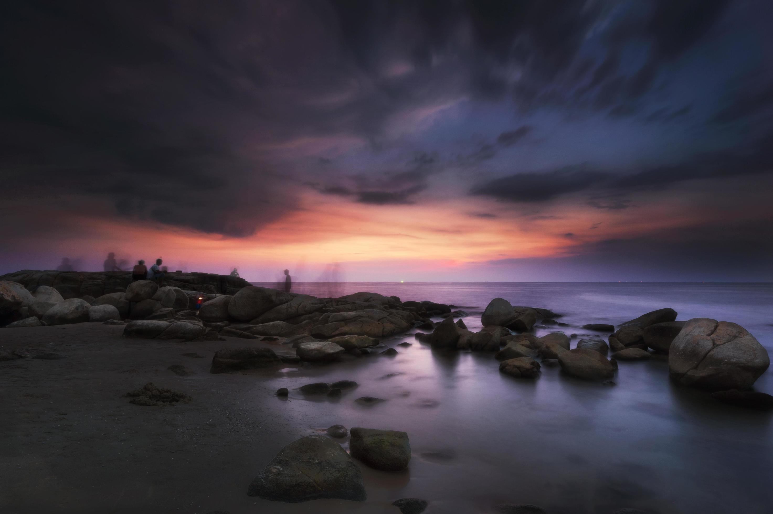 Activity on Beach at sunset Stock Free