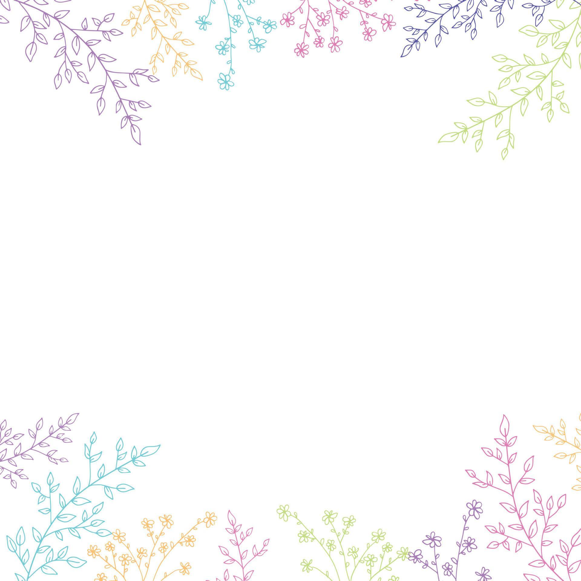 Abstract background colorful border flower and branch isolated white Stock Free