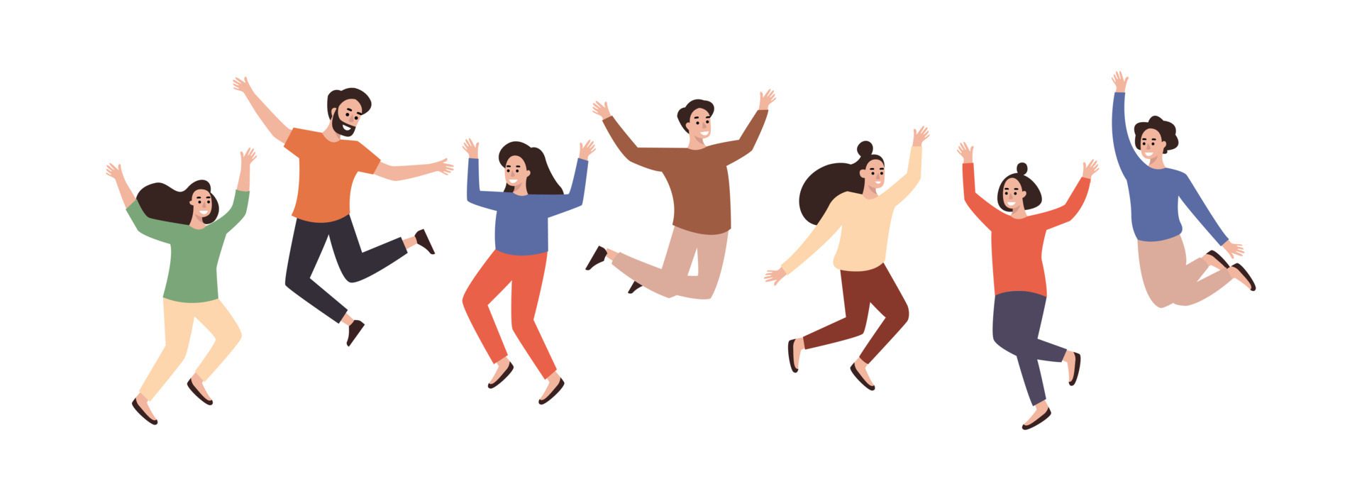 Jumping and dancing happy people. Positive emotions set illustration Free Vector