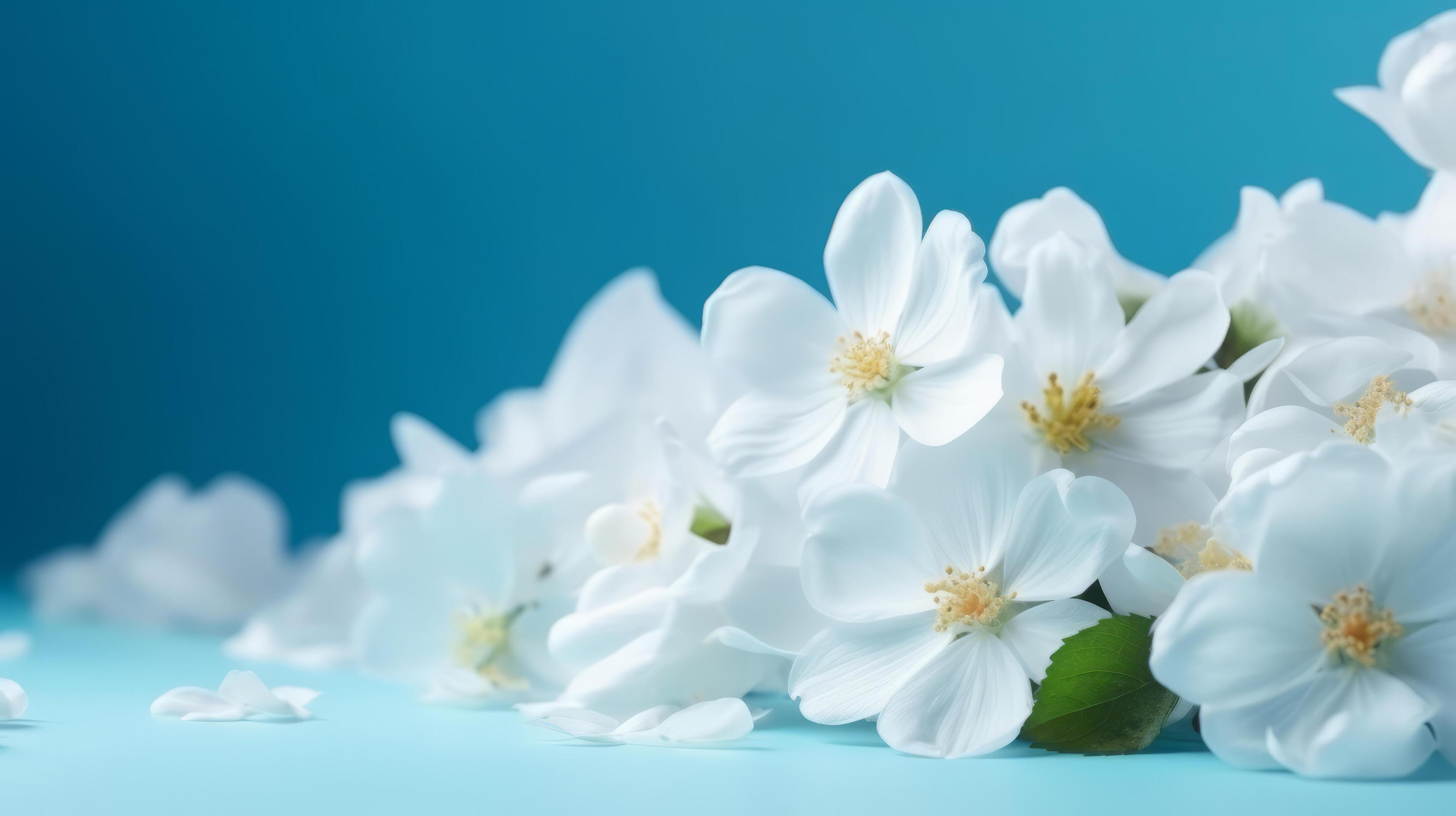 White spring flowers on blue background. Illustration Stock Free