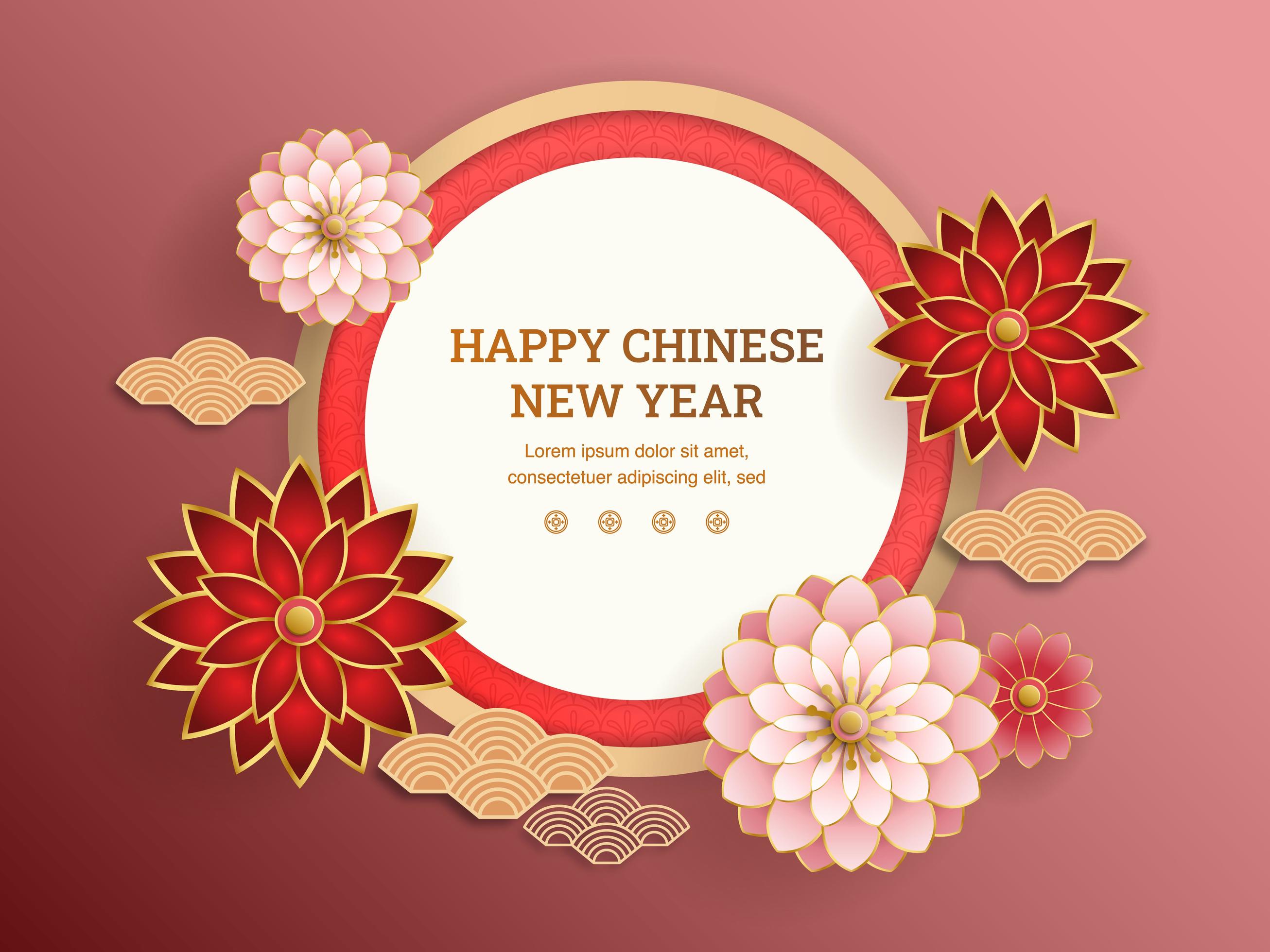 Red and pink flowers with chinese abstract background Stock Free