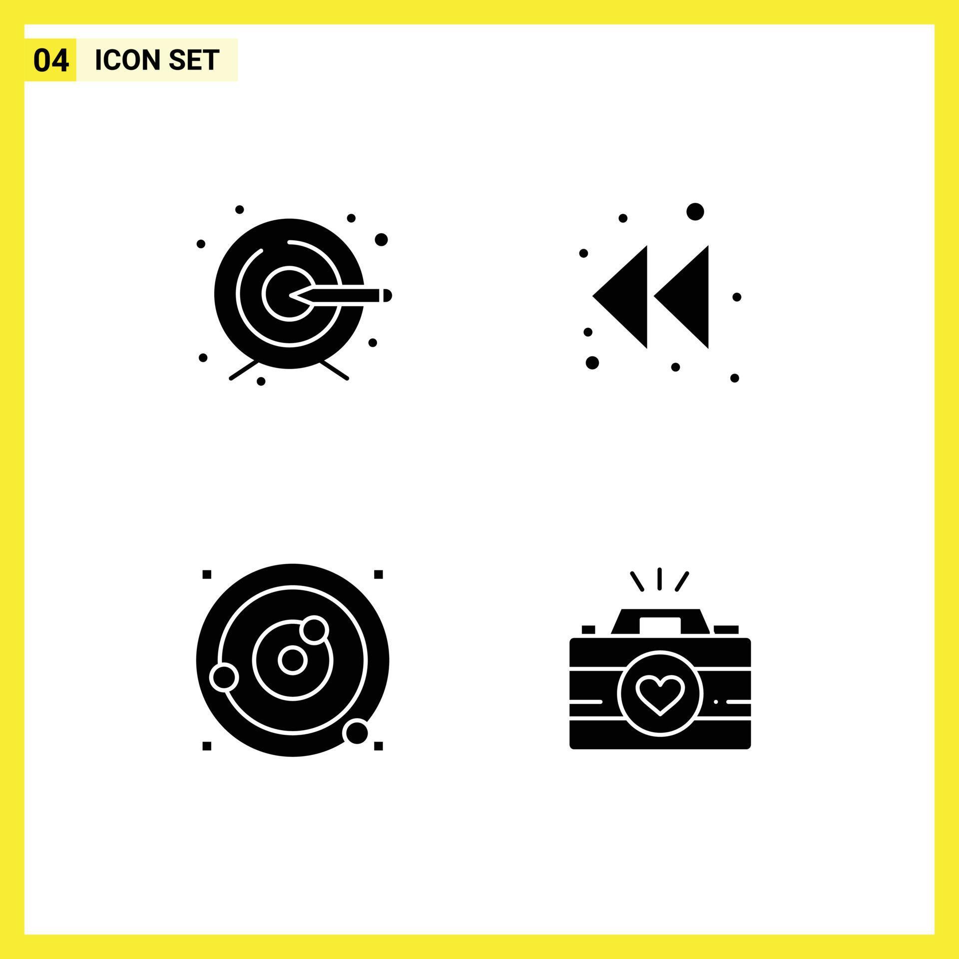 Group of 4 Modern Solid Glyphs Set for creative solar system arrow orbit camera Editable Vector Design Elements Stock Free