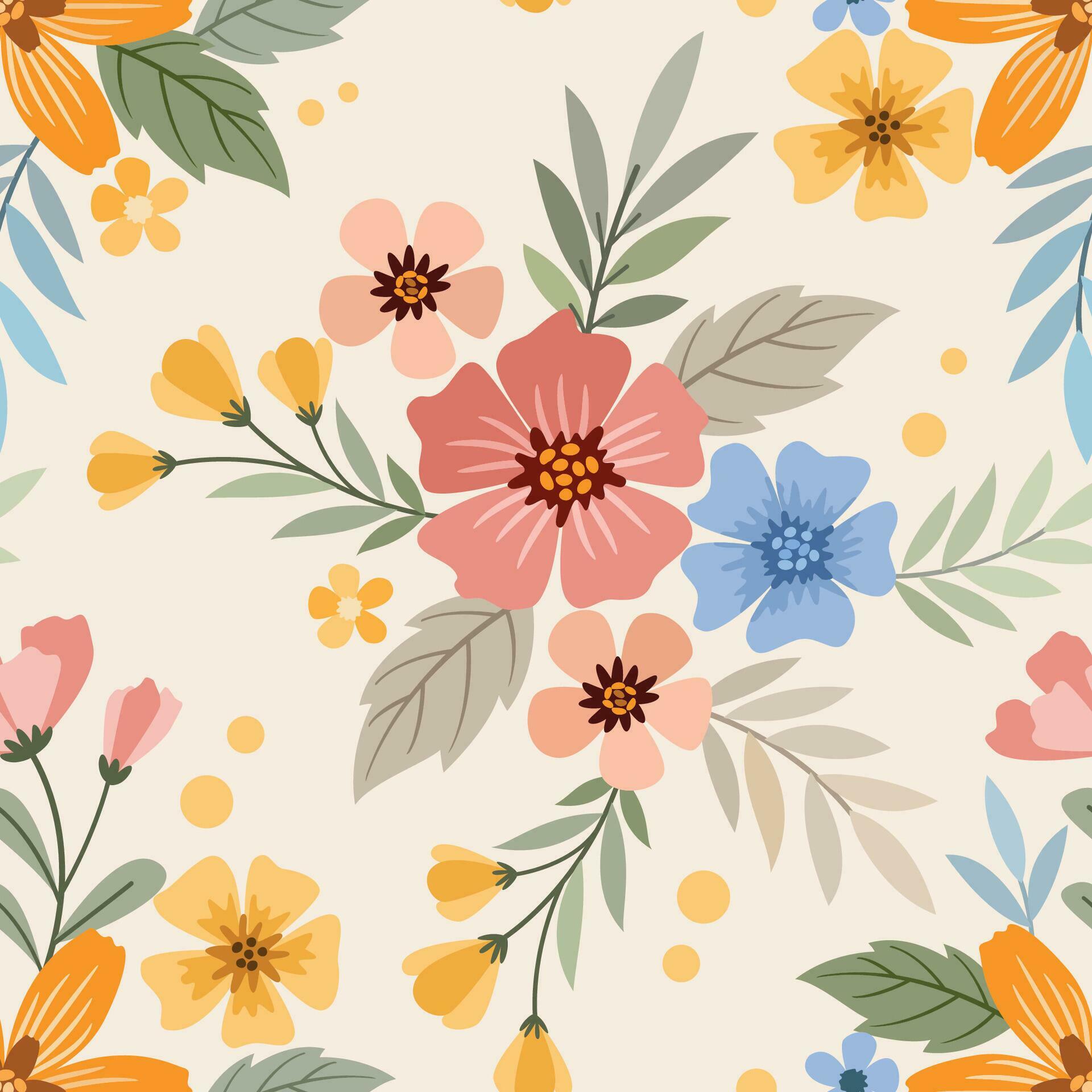 Colorful hand draw flowers seamless pattern. Stock Free