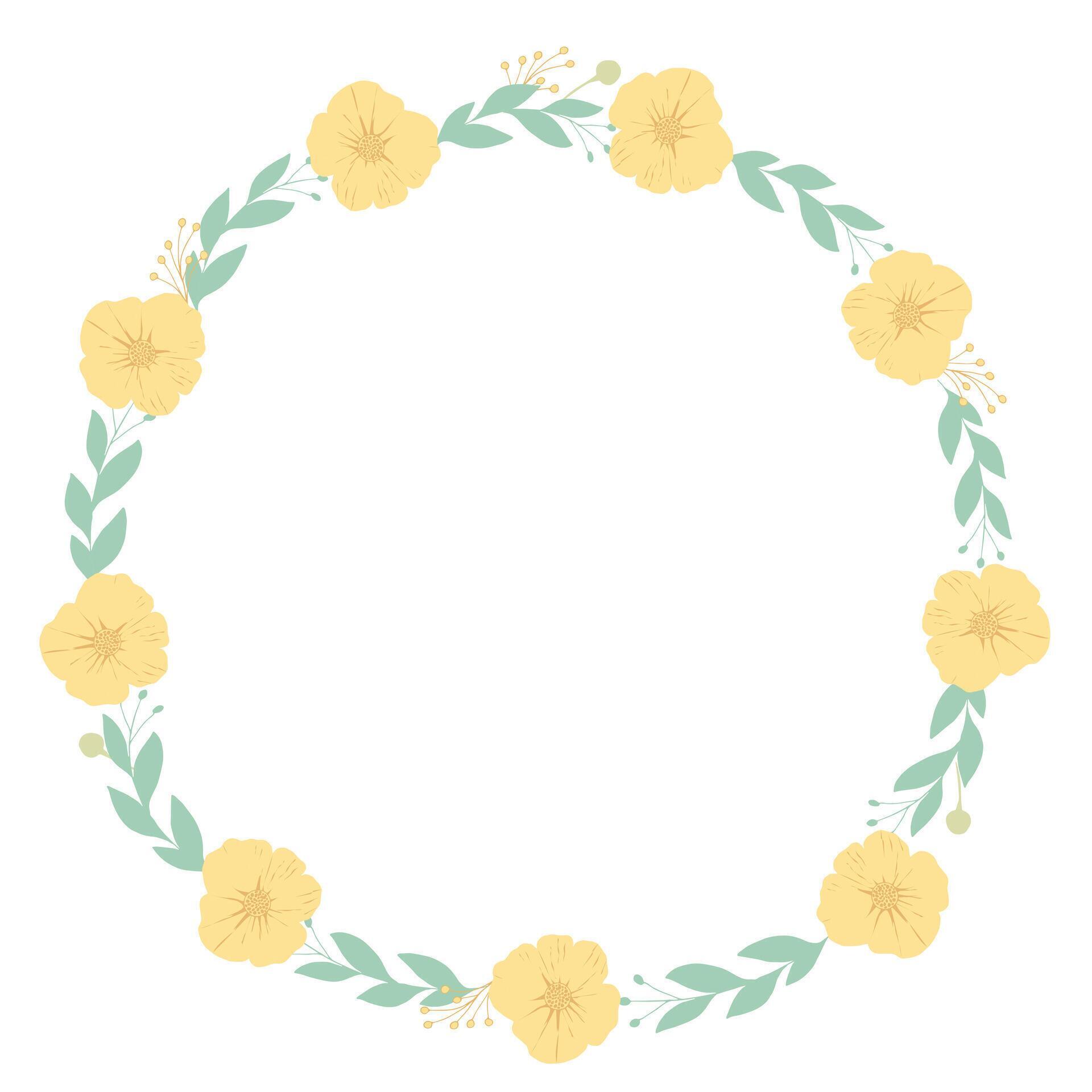 Round floral frame with yellow flowers. Botanical template. Vector illustration Stock Free