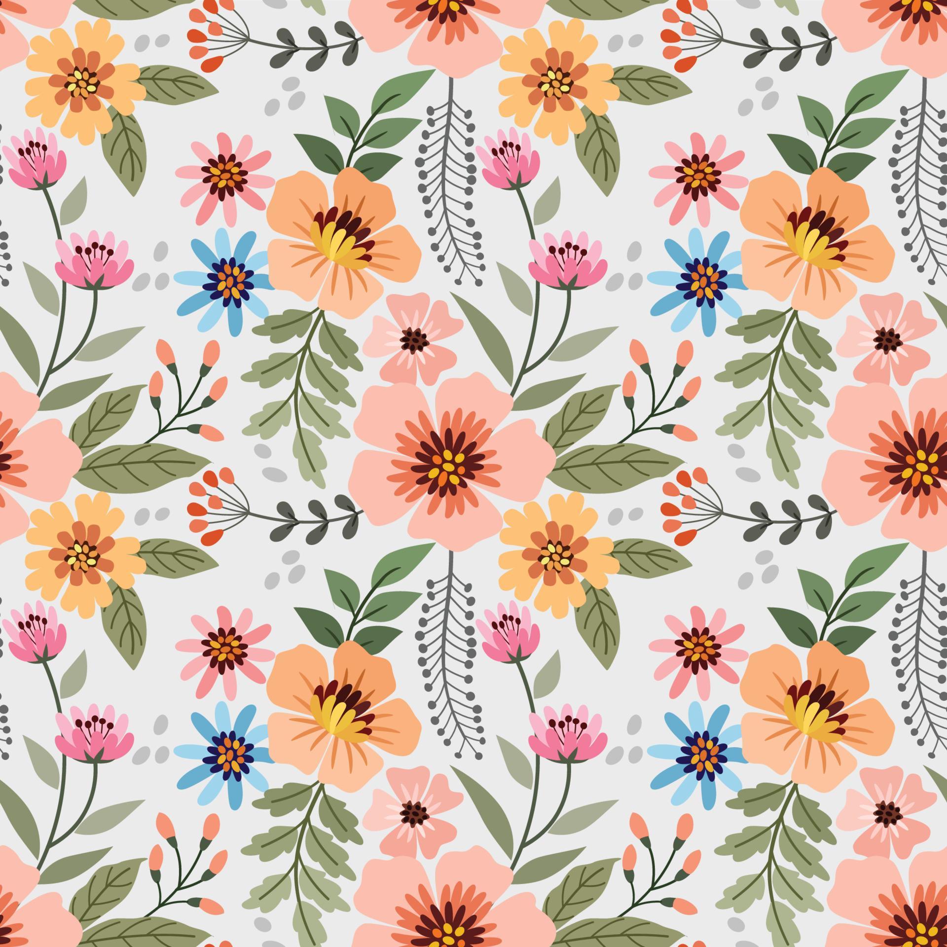 Colorful hand draw flowers seamless pattern Stock Free