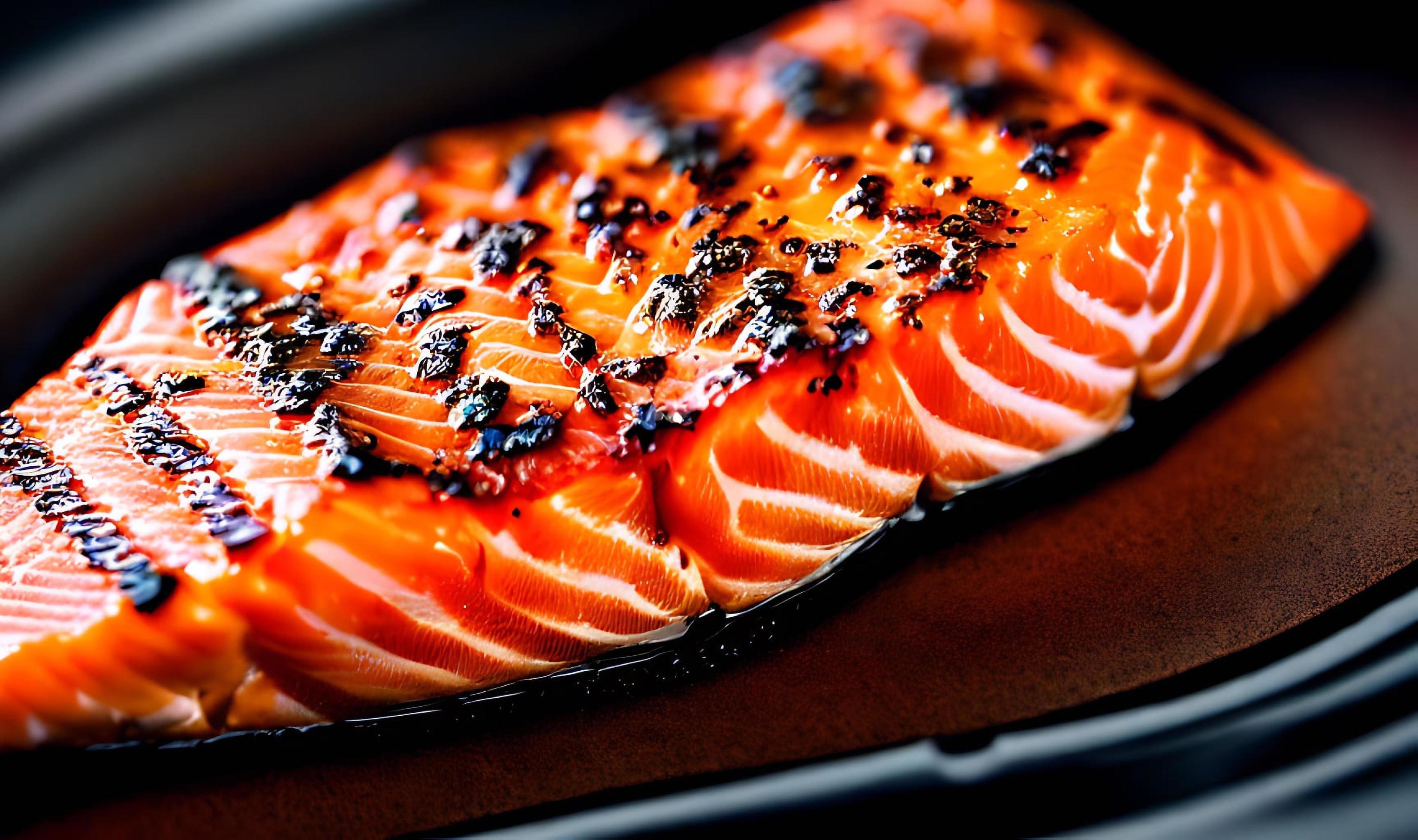 Grilled salmon. Healthy food baked salmon. Hot fish dish. Stock Free