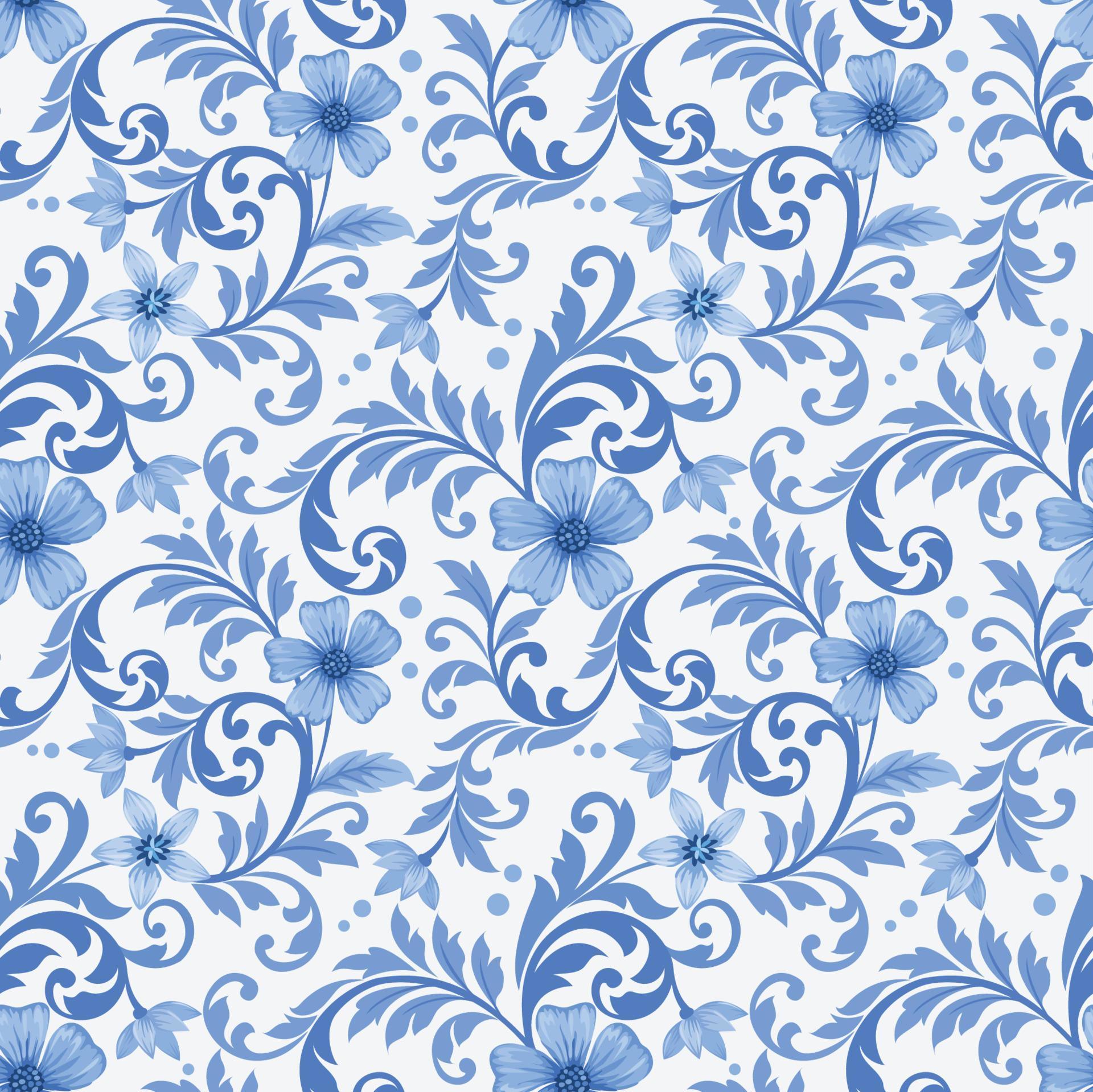 Abstract blue flowers ornament seamless pattern. Stock Free