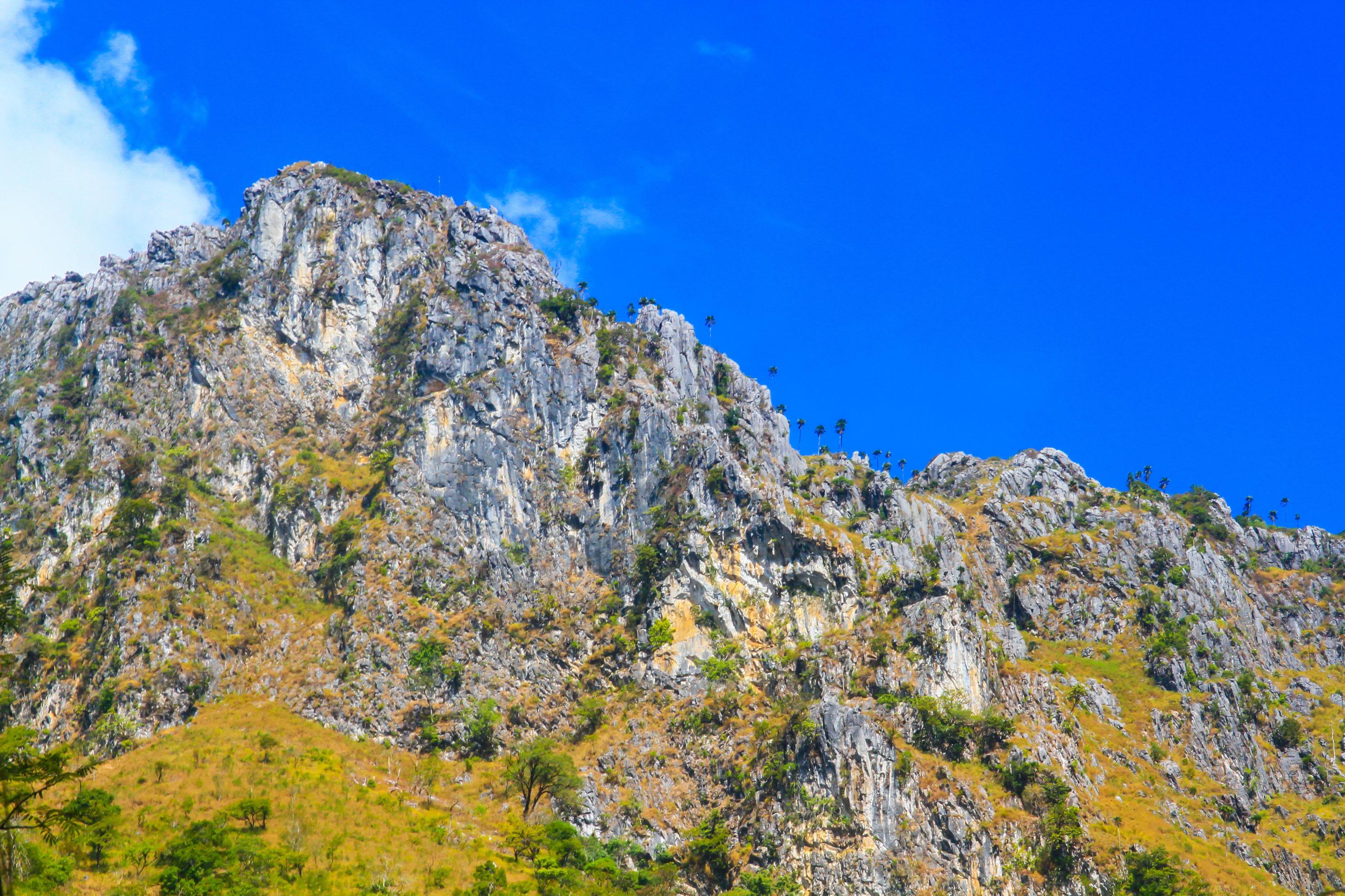 Beautiful Landscape of rocky Limestone Mountain and green forest with blu sky at Chiang doa national park in Chiangmai, Thailand Stock Free