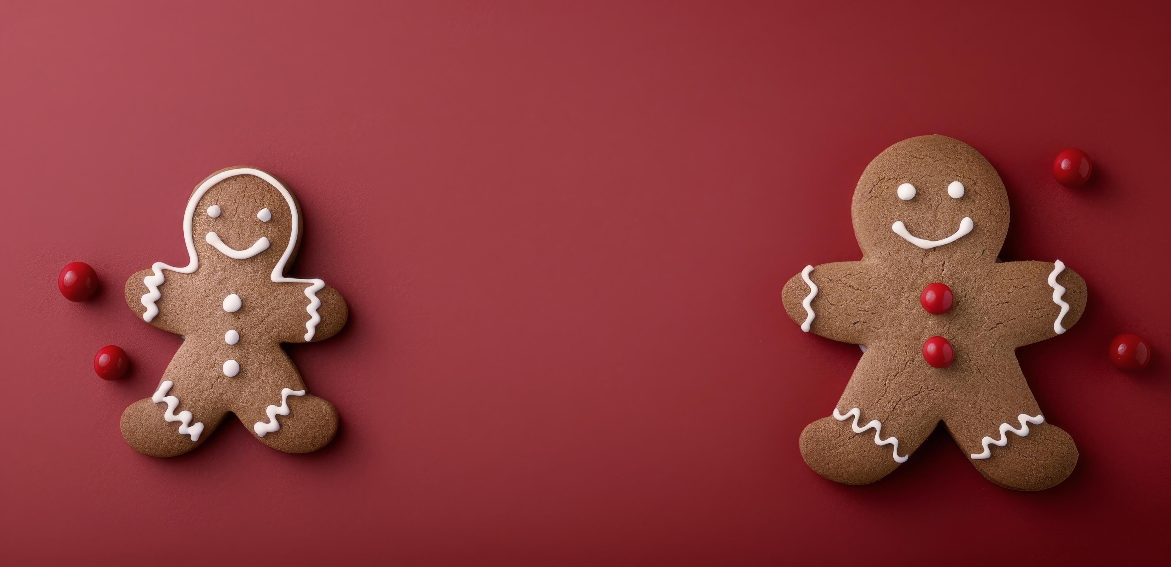 Gingerbread Cookies With Decorations on Red Background Stock Free