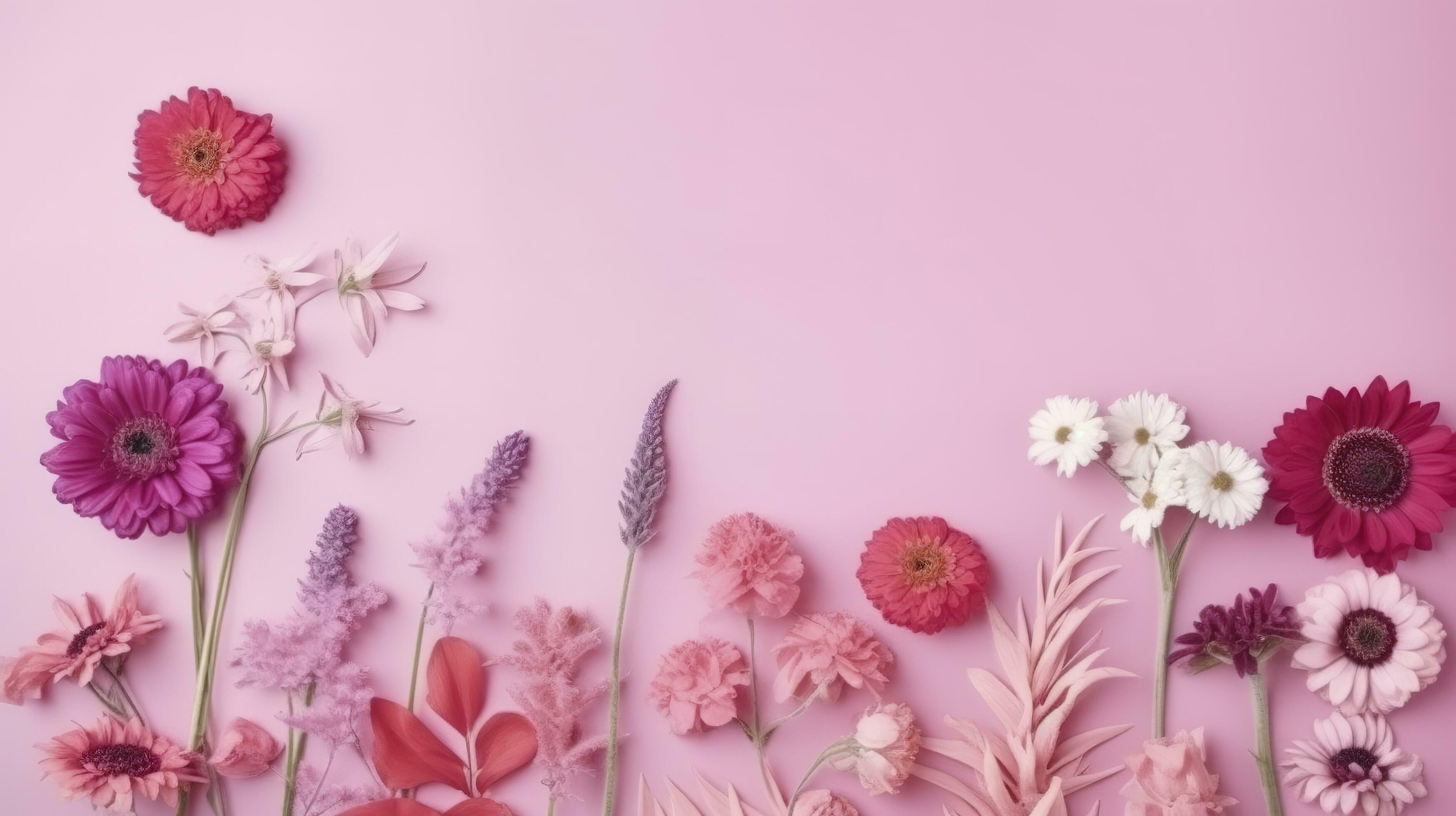 Spring background made with pink natural flowers, generate ai Stock Free