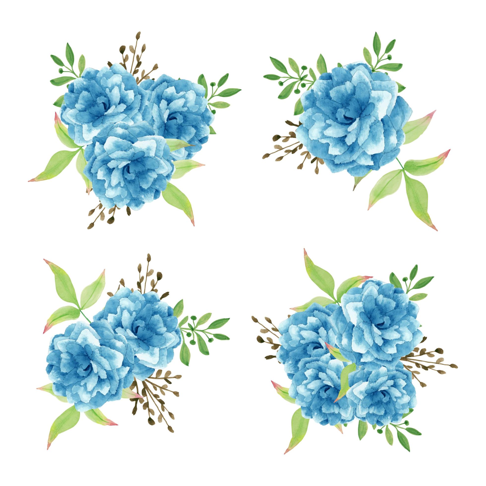 Watercolor blue flower bouquet set Stock Free