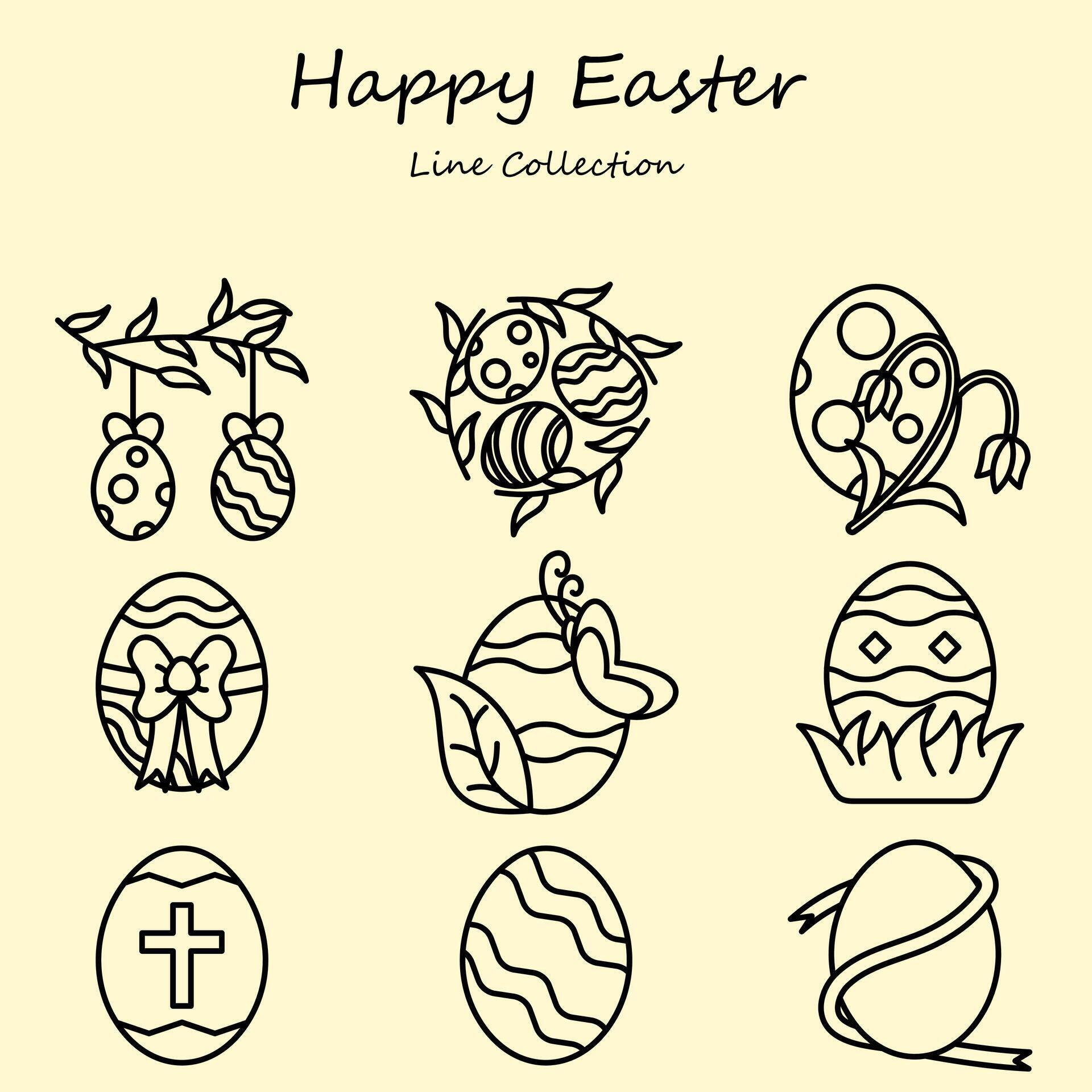 Easter Egg Editable Icons Set Line Style. Easter, Egg, Flower, Plant, Cross. Outline Collection Stock Free