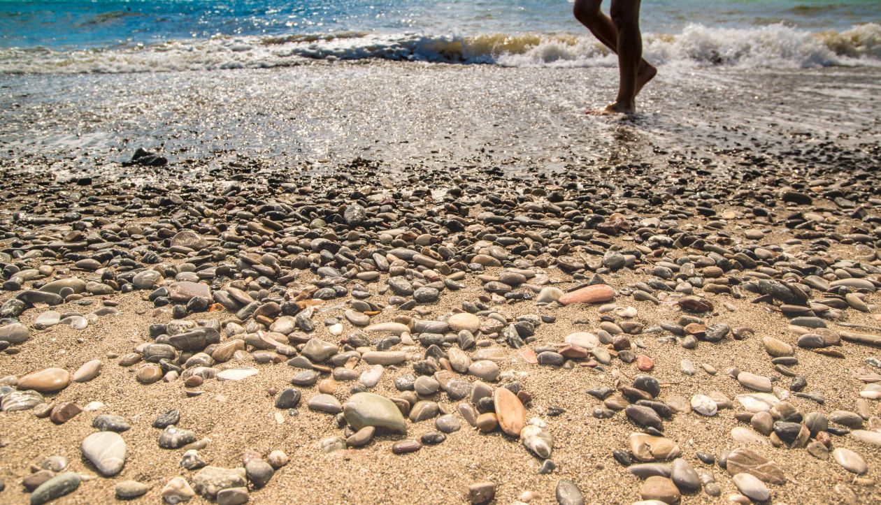 Walking down the shoreline Stock Free