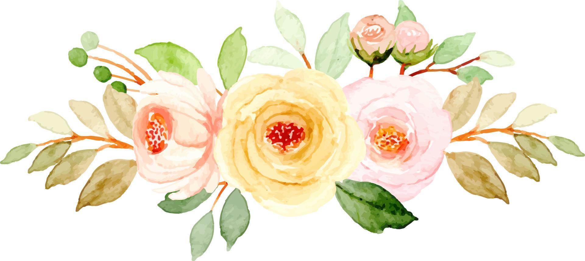 Yellow rose flower bouquet with watercolor for background, wedding, fabric, textile, greeting, card, wallpaper, banner, sticker, decoration etc. Stock Free