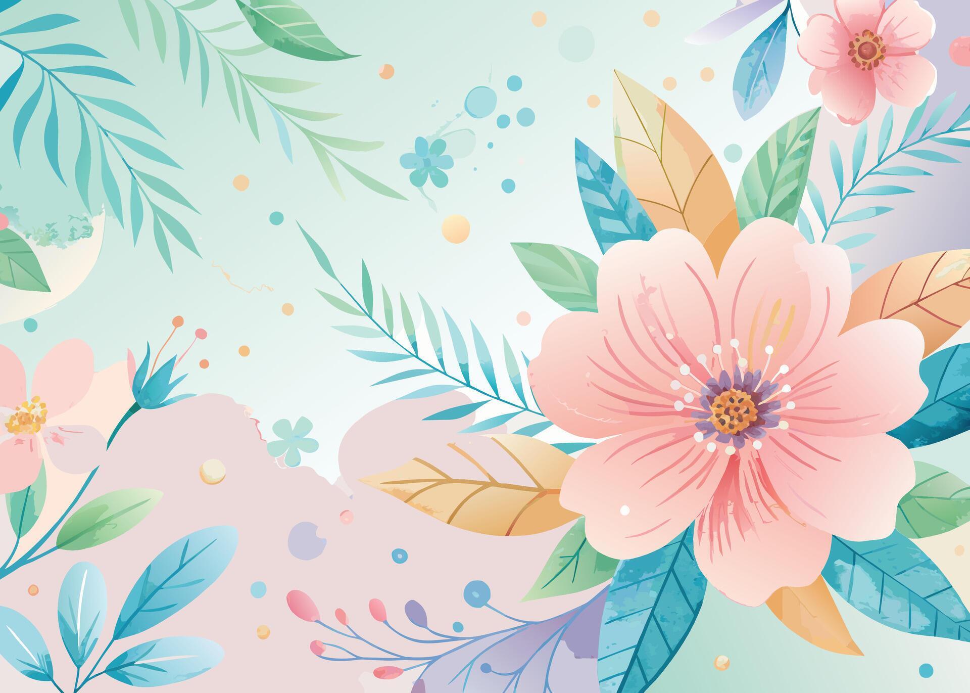 watercolor Floral background with hand drawn flowers and leaves. Vector illustration. Stock Free