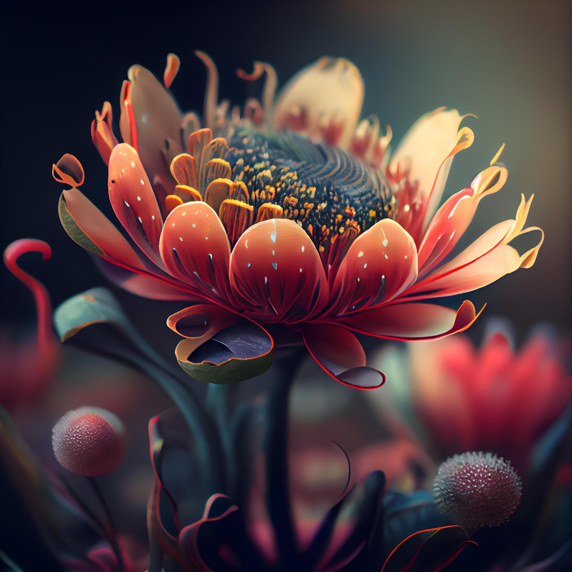 Beautiful red flower on a dark background. 3d illustration., Image Stock Free