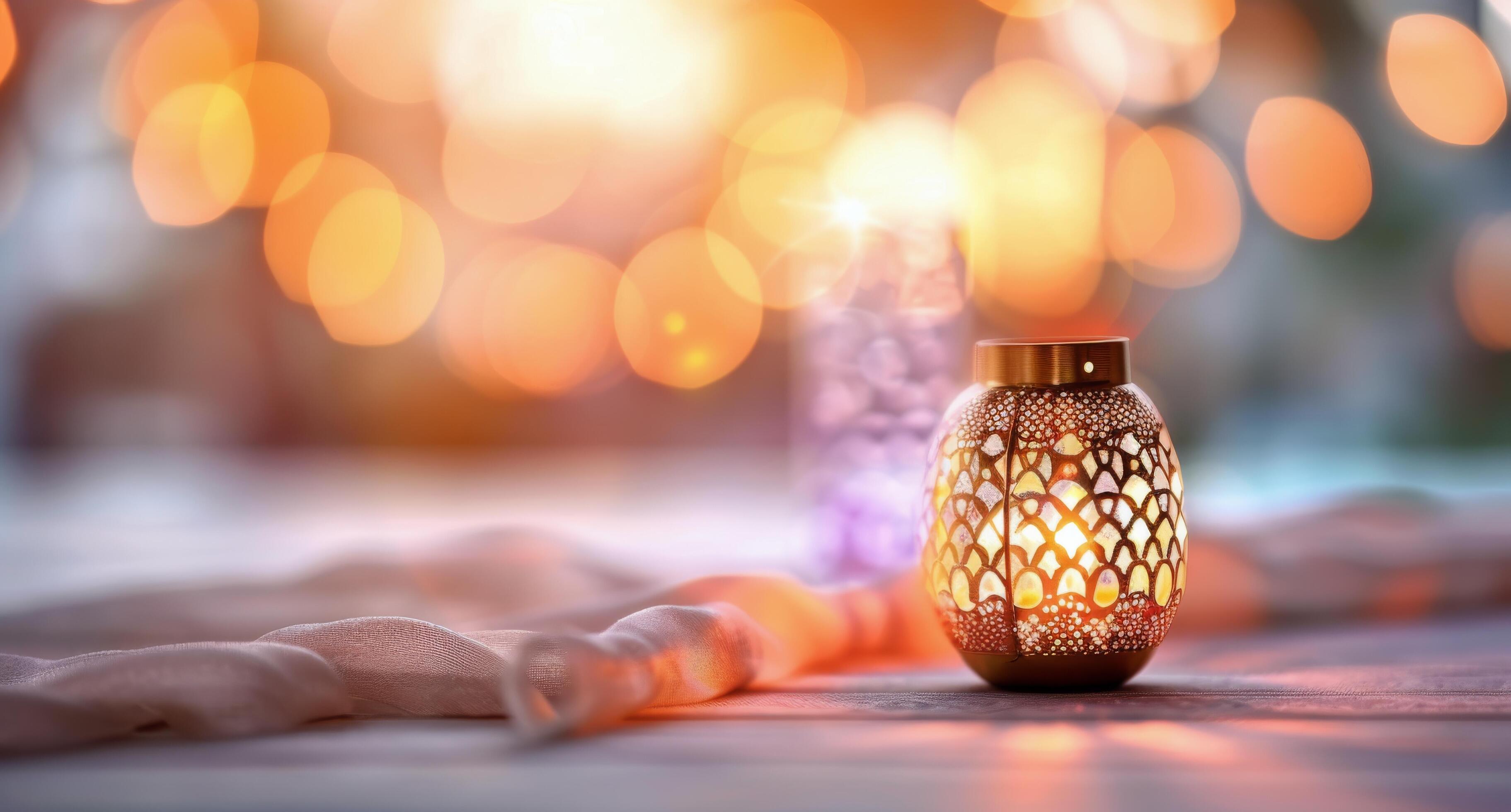 Warm Lantern Glow on Soft Fabric With Blurred Candlelight Background Stock Free