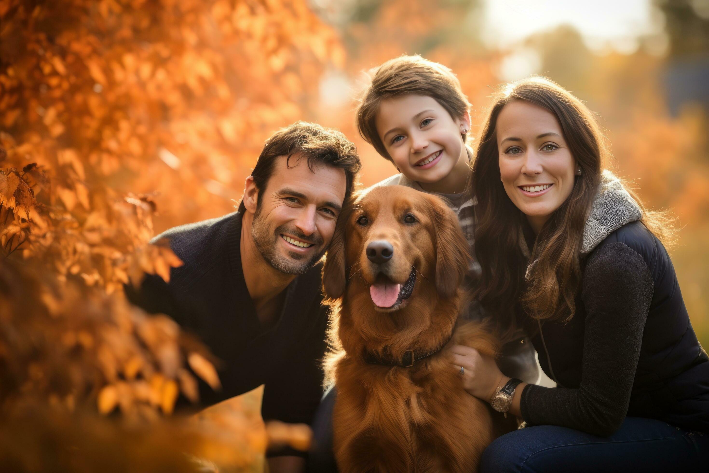 Happy family with dog Stock Free