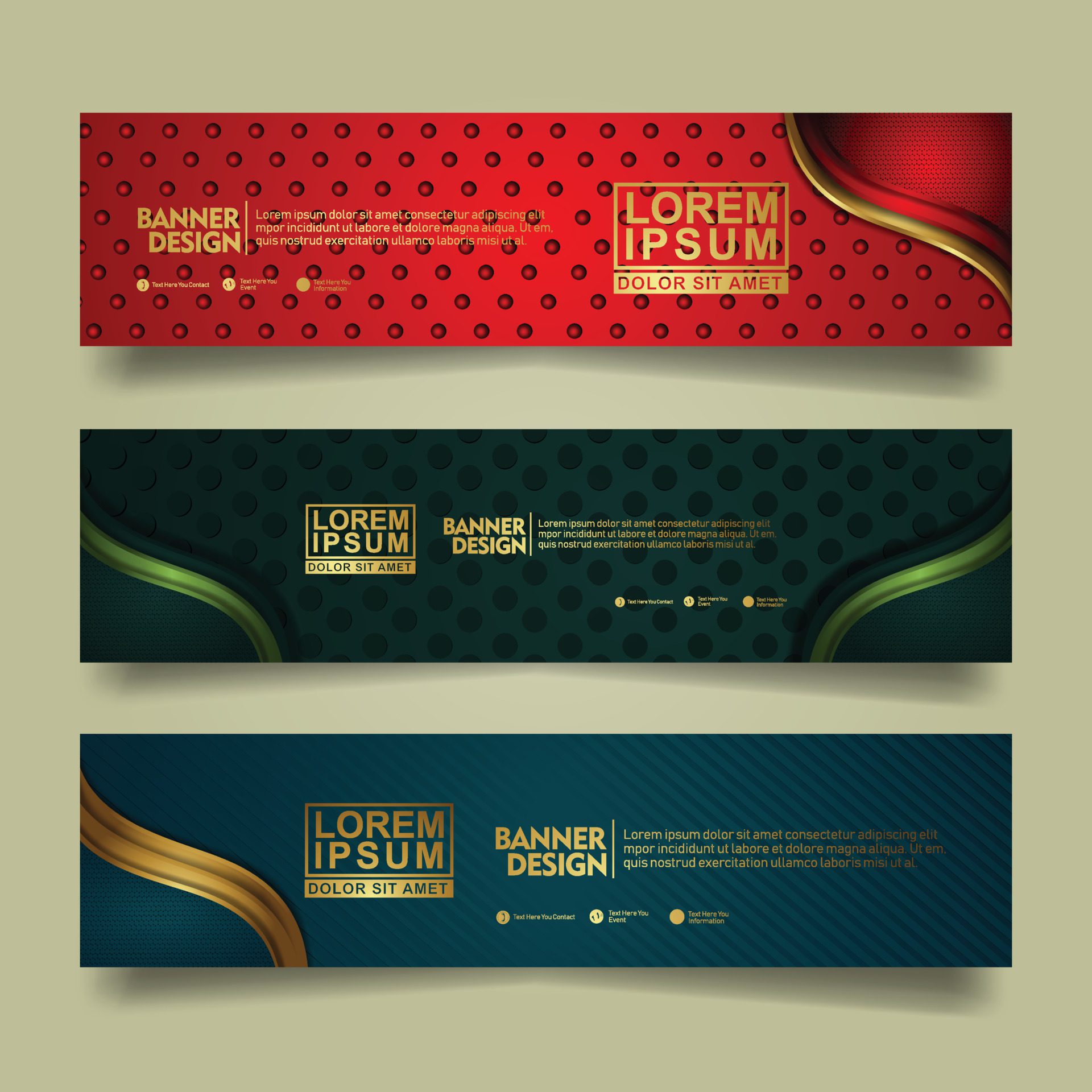 Set banner template design with luxury and elegant lines shape ornament effect on texture pattern background Free Vector