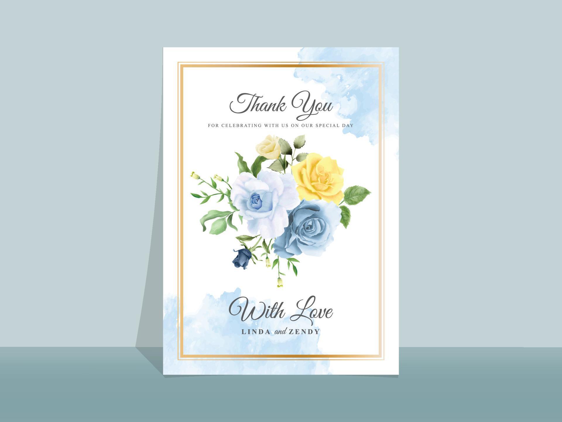 Wedding invitation card with beautiful blue and yellow flowers Stock Free