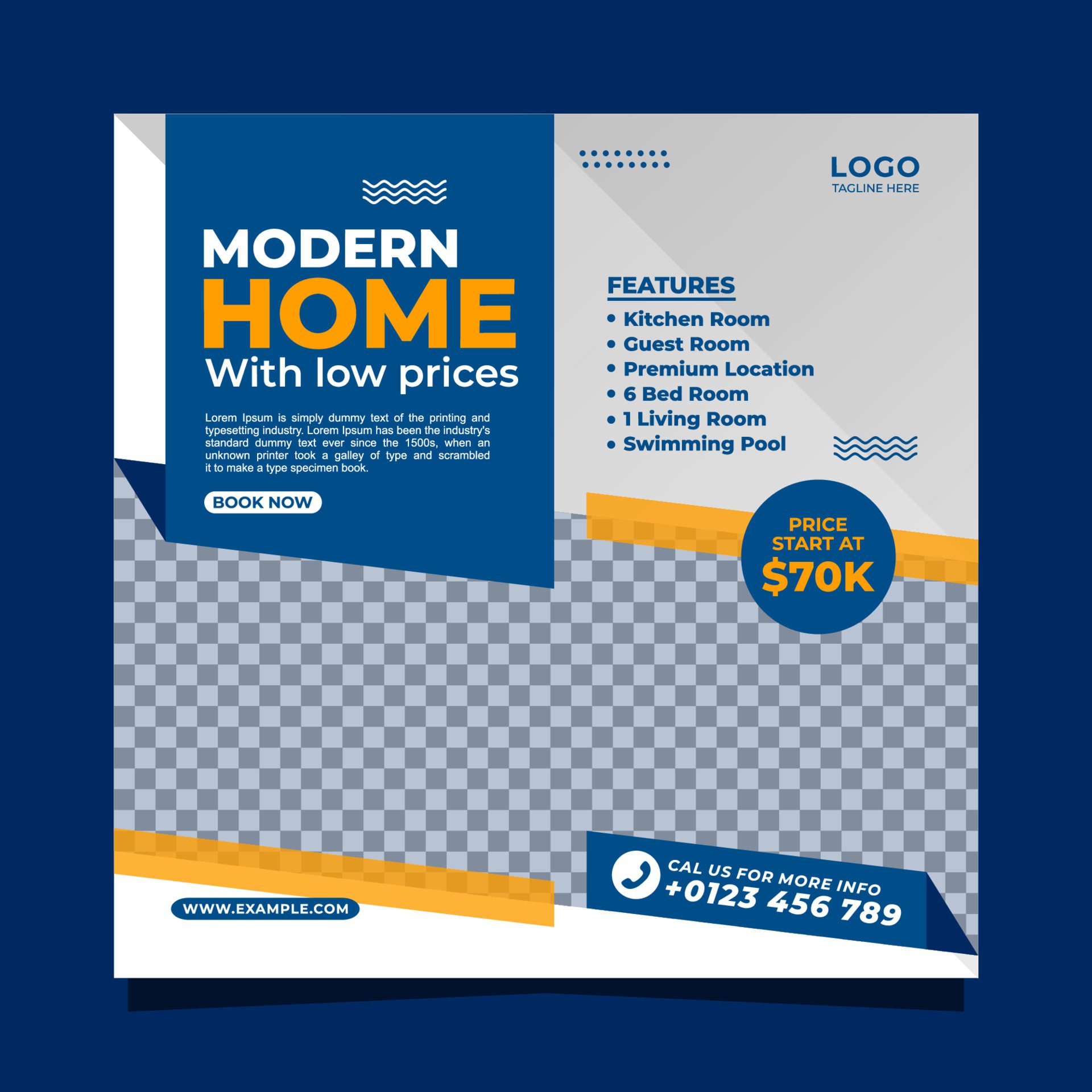 Modern home property square banner social media post template design Free Vector