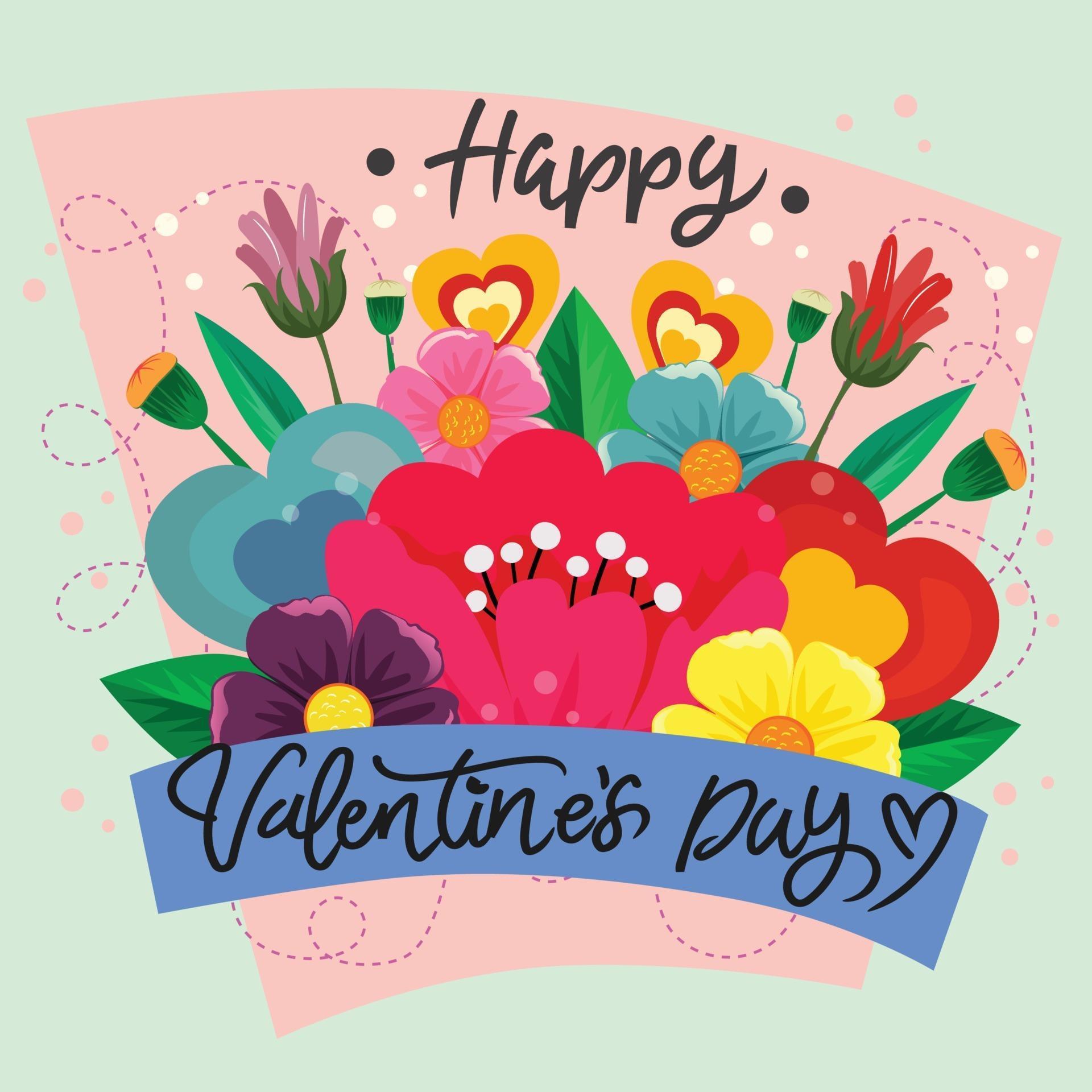 Happy valentine’s day spring flower flat style Stock Free