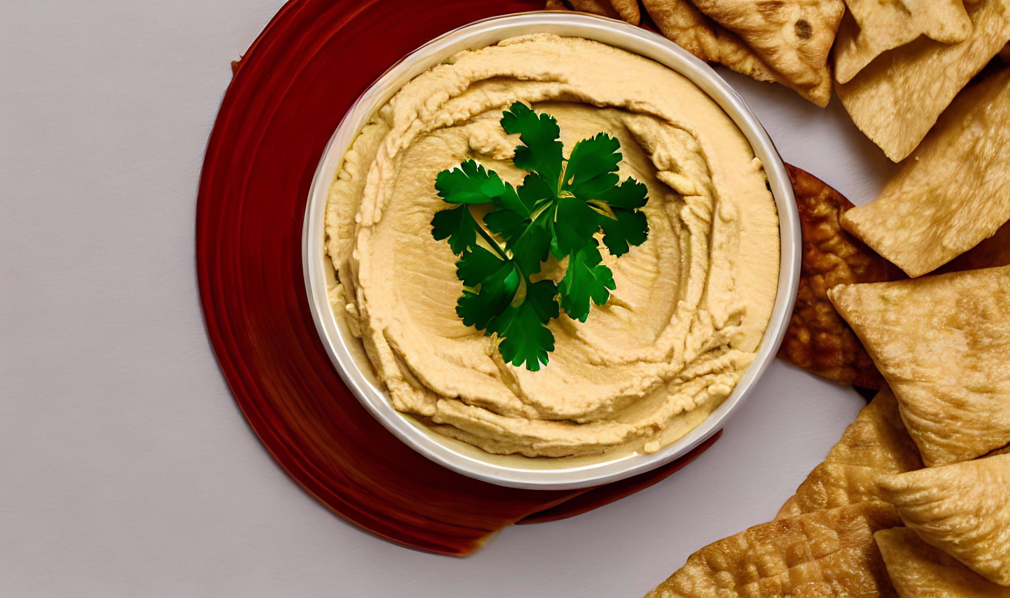 Healthy food. Traditional freshly made organic hummus. Stock Free