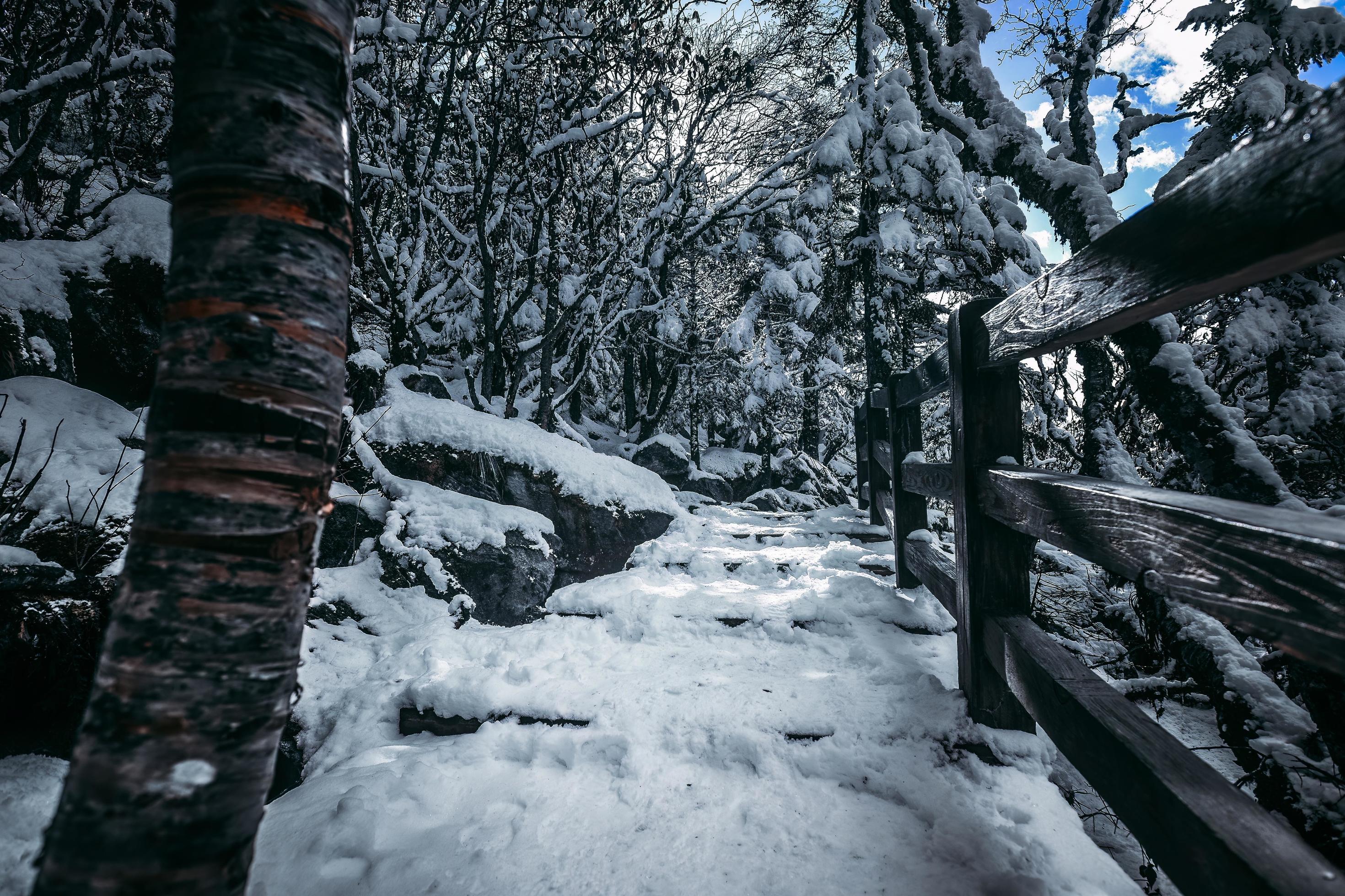 Spectacular scenery in the high mountains of western Sichuan, China, with different seasons Stock Free