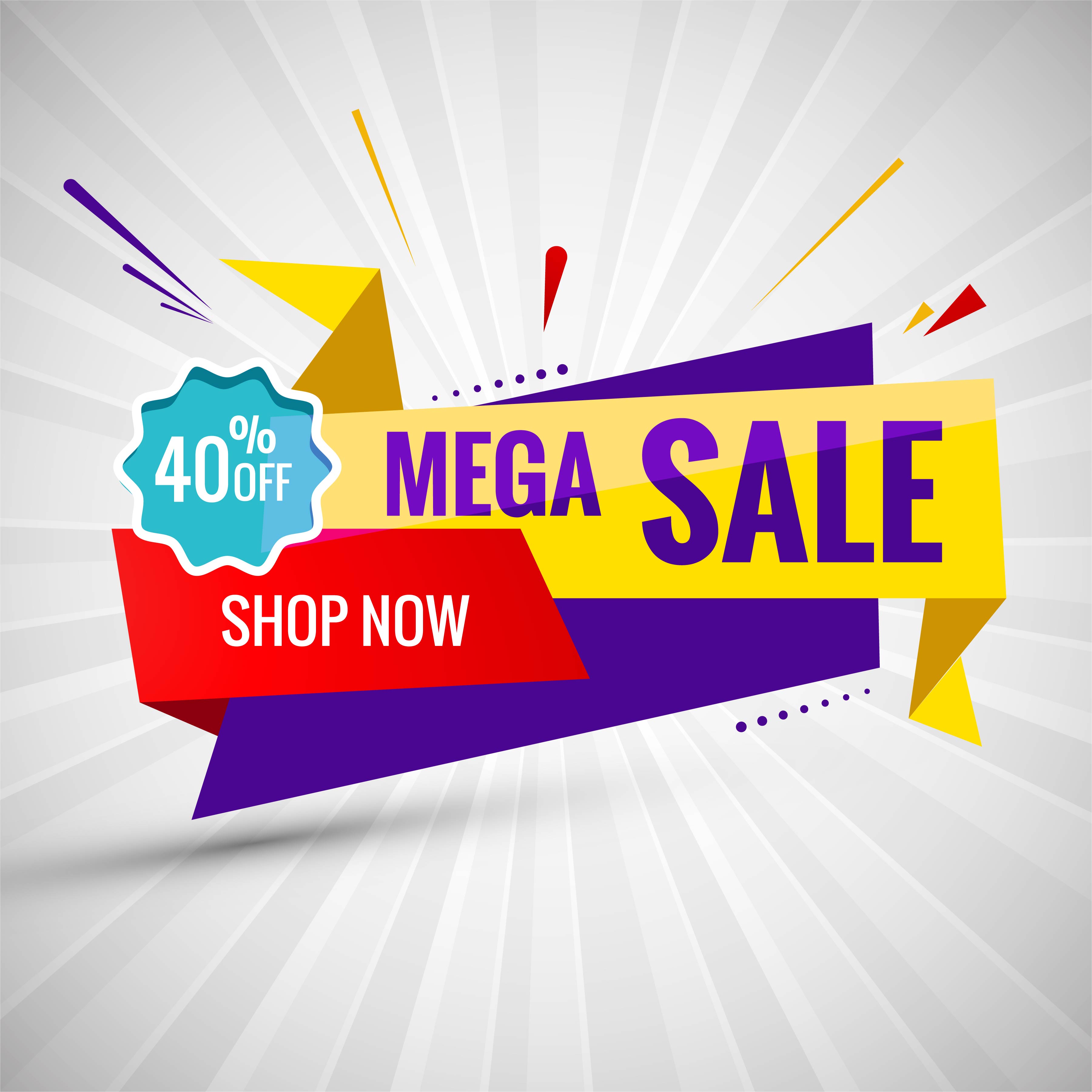 Mega sale banner colorful creative ribbon design Free Vector