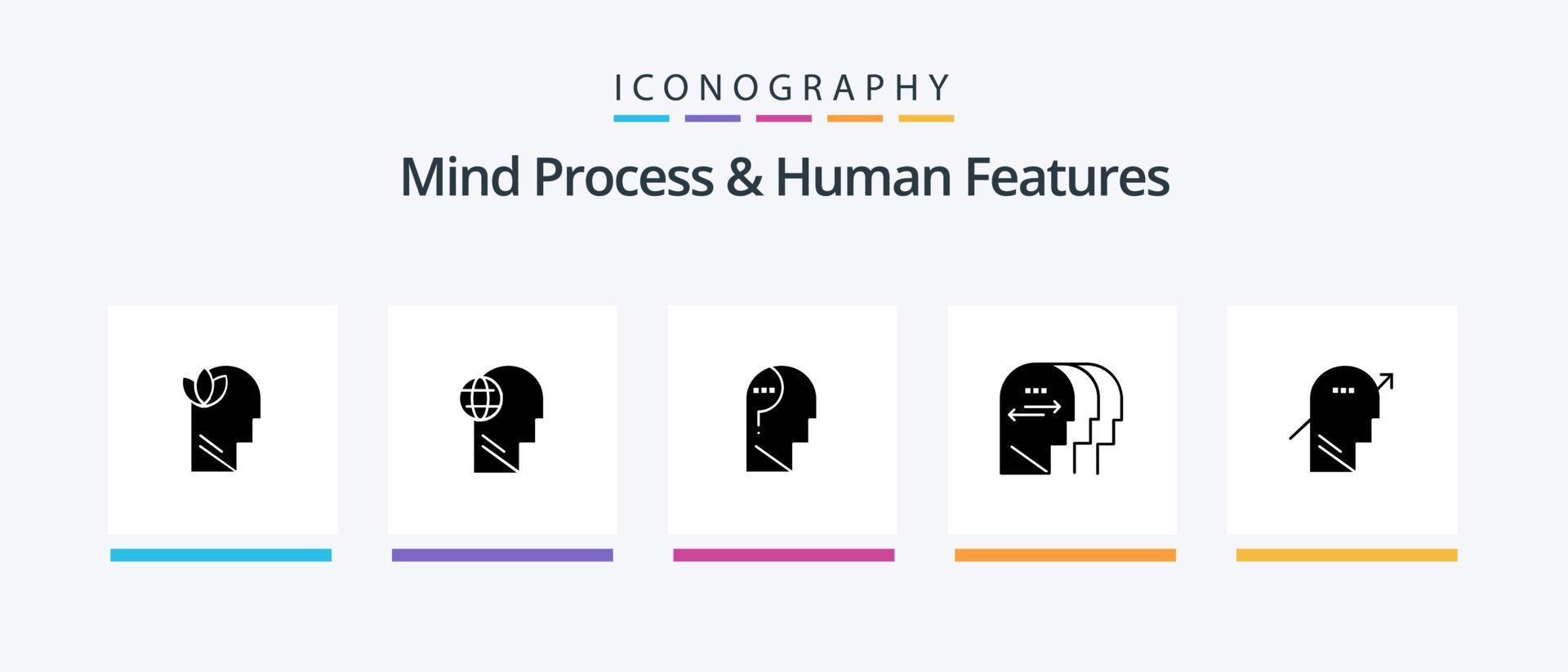 Mind Process And Human Features Glyph 5 Icon Pack Including arrow. mind. think. charactore. question. Creative Icons Design Stock Free