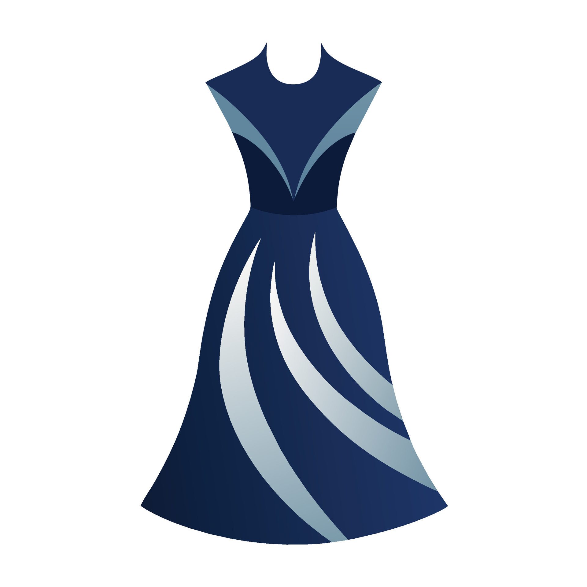 
									A navy blue dress displayed on a mannequin against a white background, An elegant navy blue dress with a subtle abstract pattern Free Vector