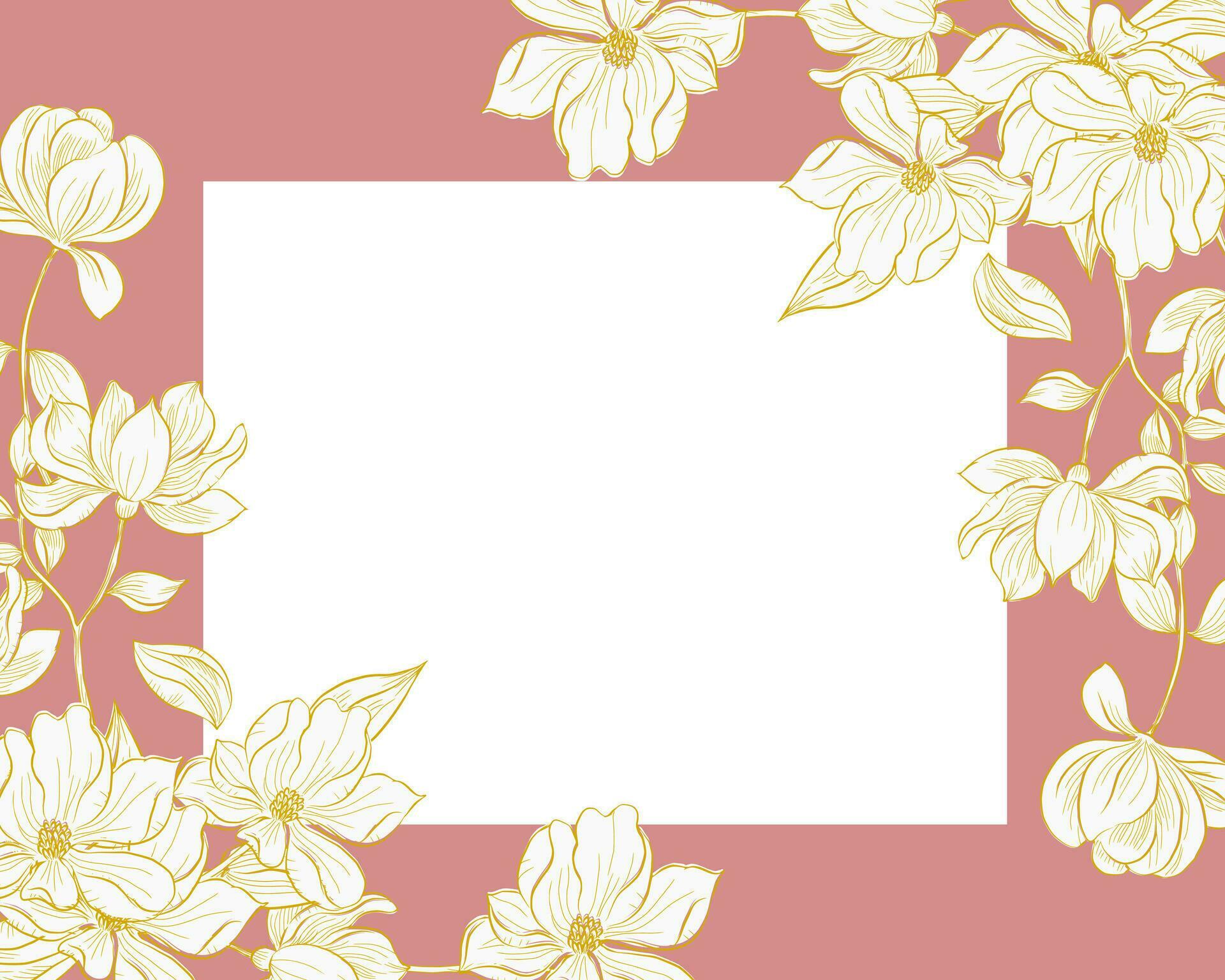 Hand Drawn Gold Magnolia Flower Border Stock Free