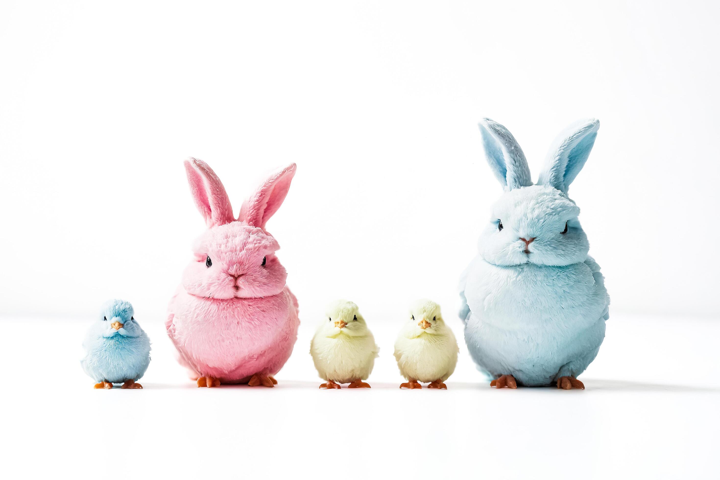 Easter bunny family with chicks Stock Free