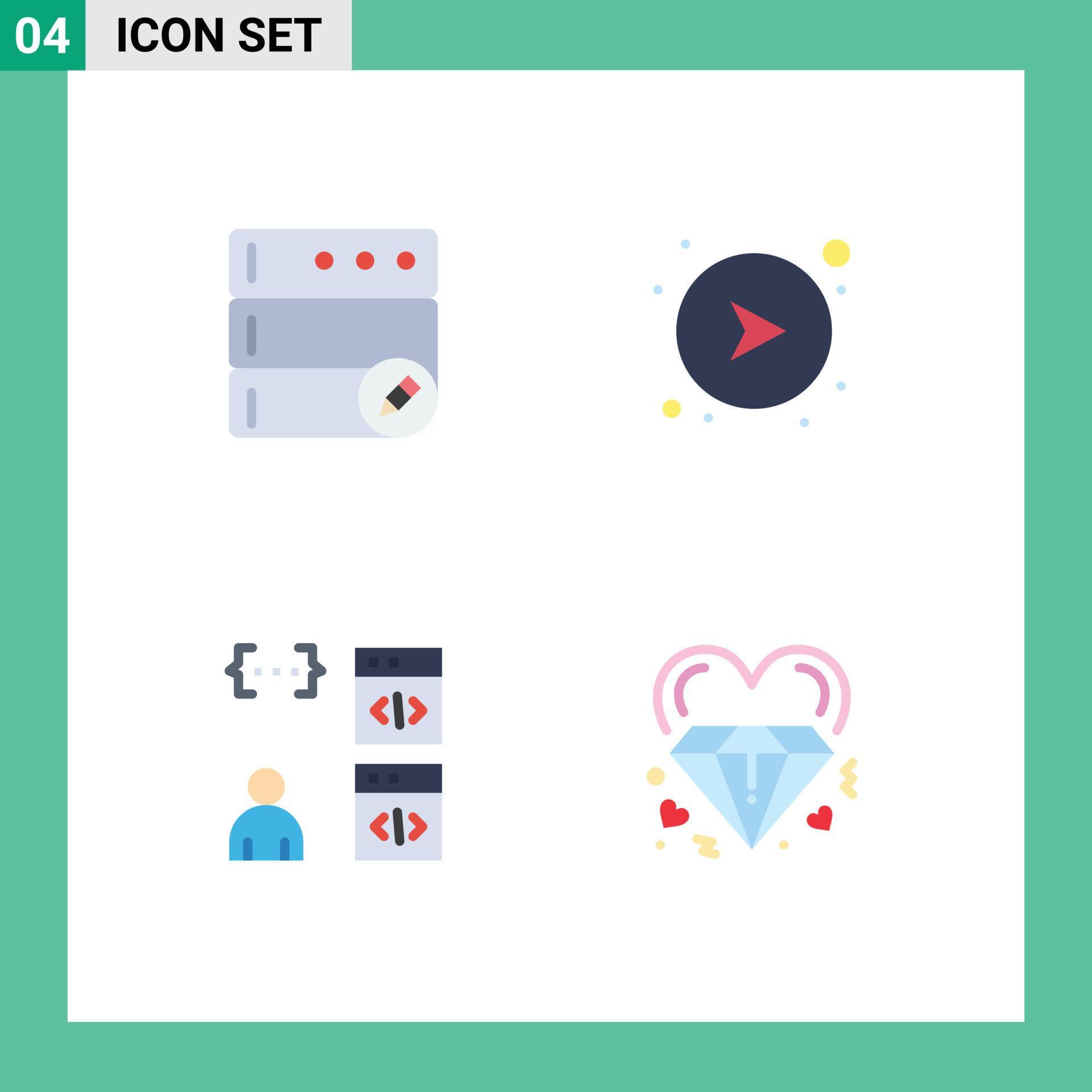 Modern Set of 4 Flat Icons Pictograph of database coding arrows right development Editable Vector Design Elements Stock Free