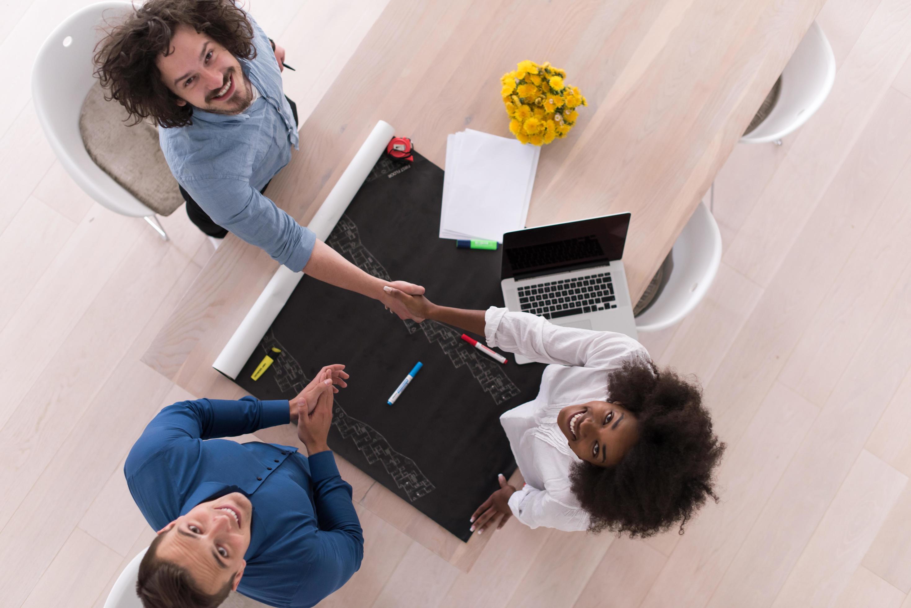 top view of Multiethnic startup business team on meeting Stock Free