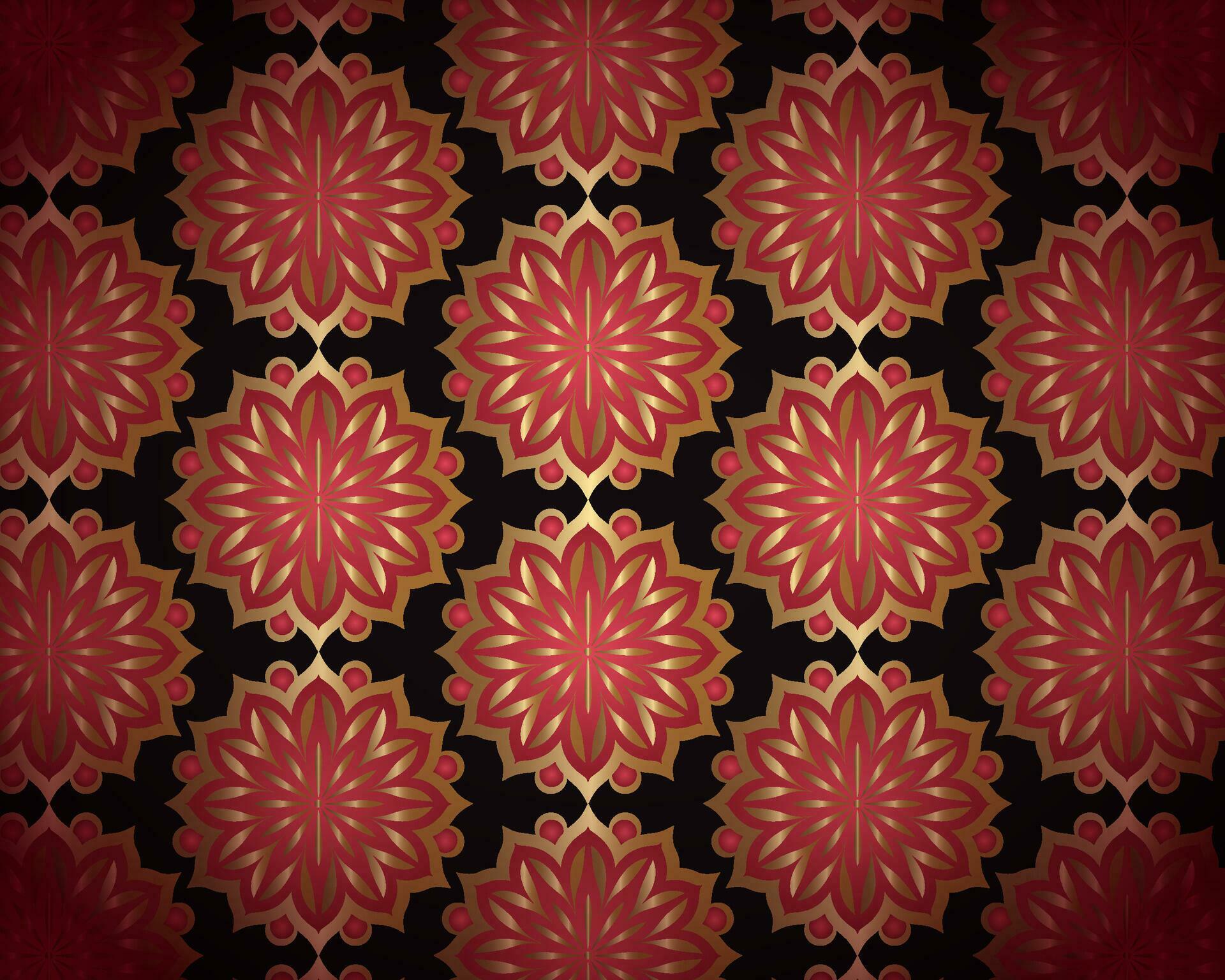 Vintage Floral Wallpaper with Red and Gold Flowers Stock Free