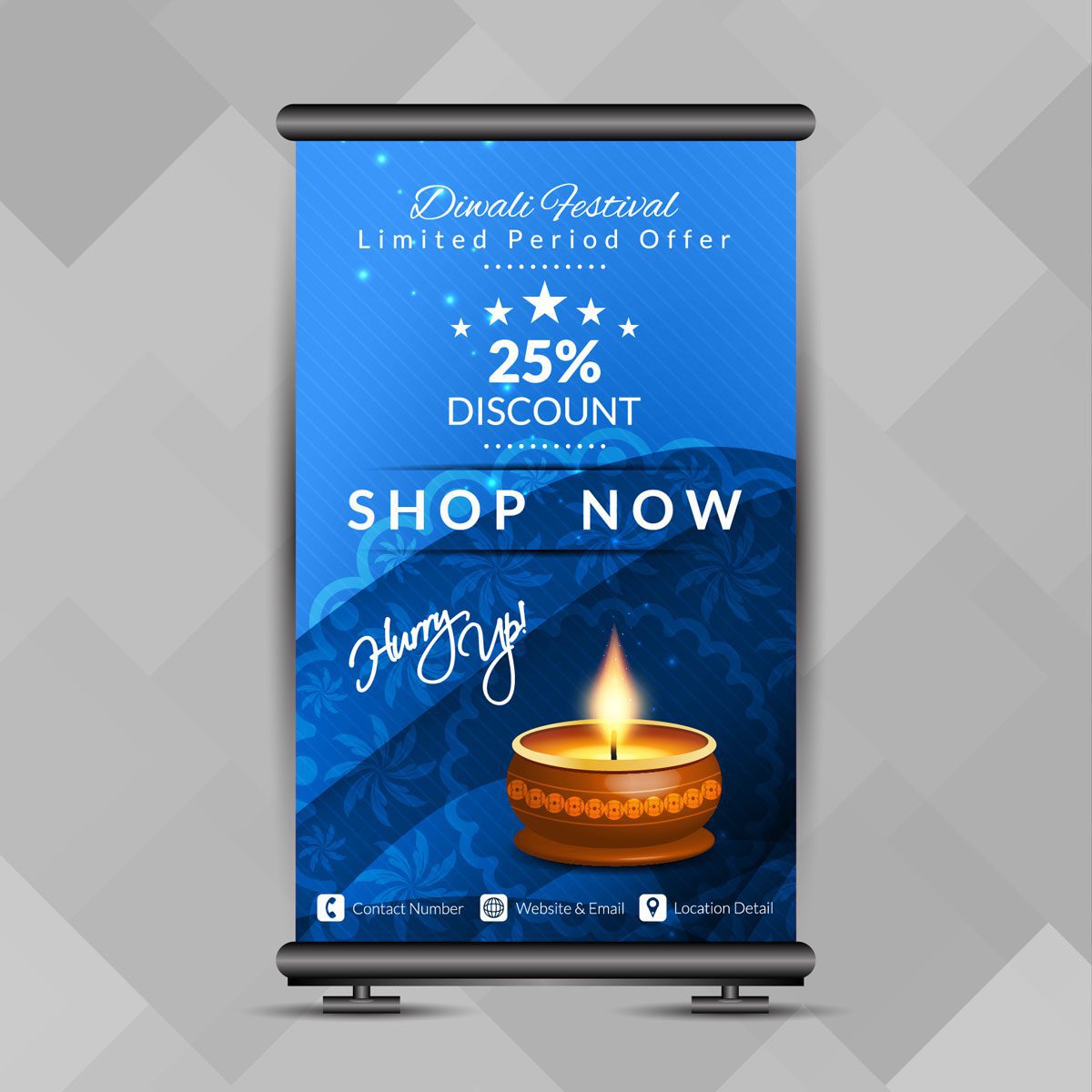 Abstract stylish Happy Diwali roll up banner design template Free Vector