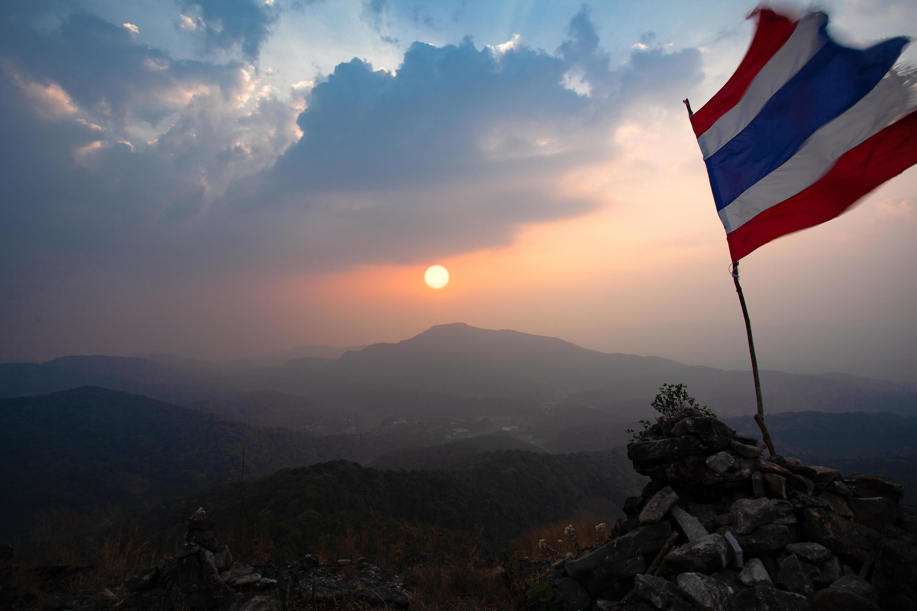 Thai flag on the viewpoint of Pha Khao Noi, Chiang Mai, Thailand Stock Free