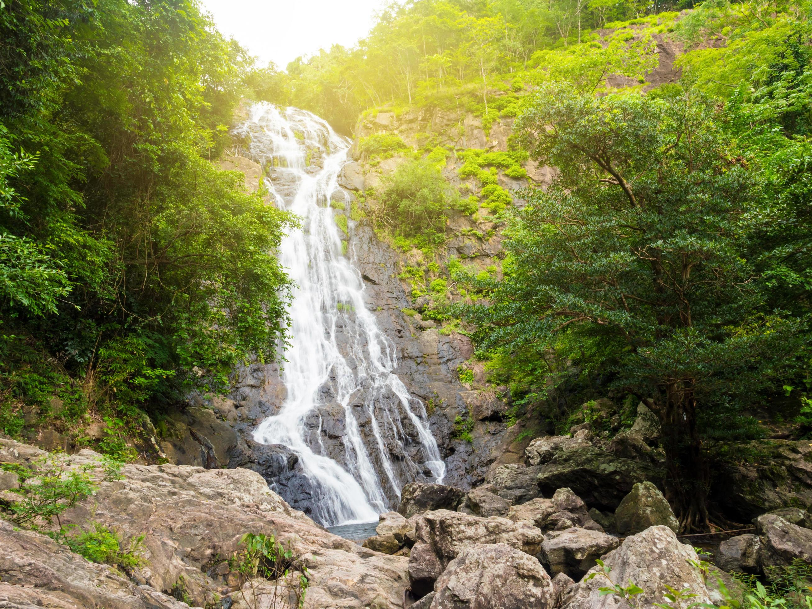 Tropical waterfall in Thailand. Stock Free