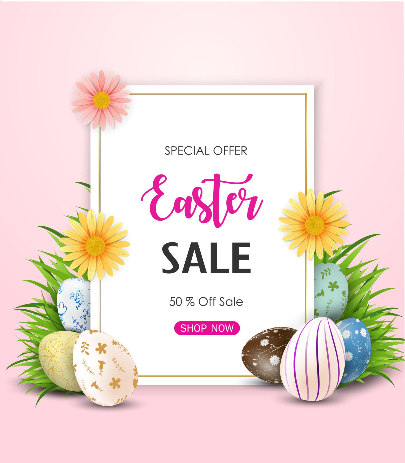 Happy Easter Sale Banner with Colorful Eggs Free Vector