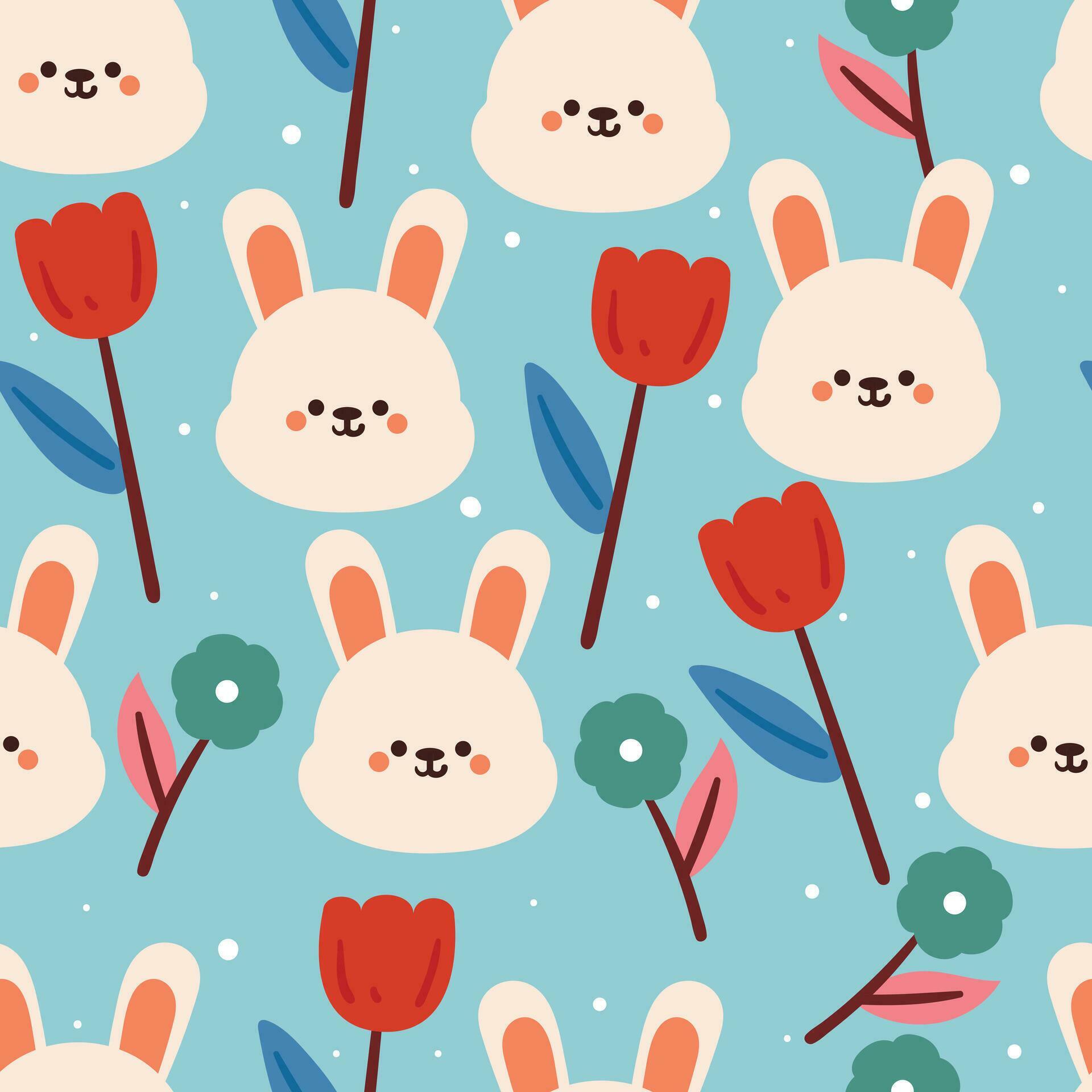 seamless pattern cartoon bunny with flower Stock Free