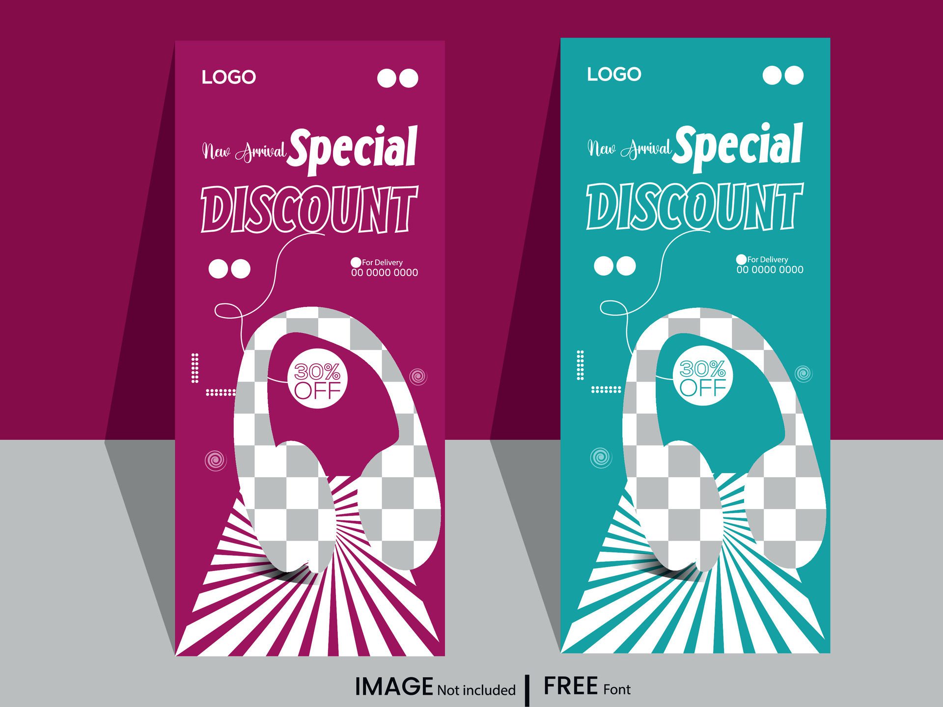 Head Phone special discount roll up banner vector design template Free Vector