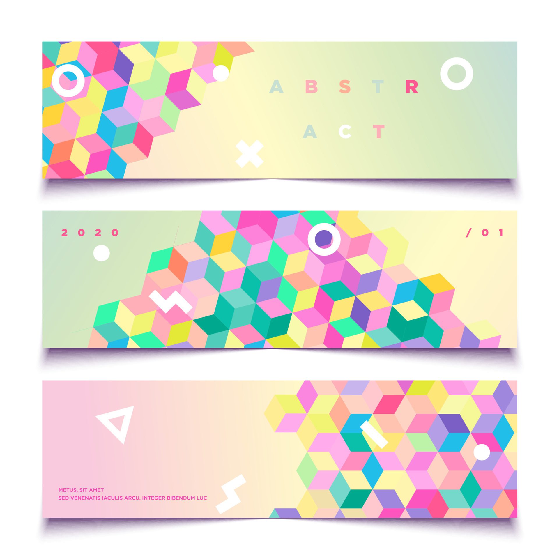 Cute and fun set of colorful pastel geometric banner, cover, card background vector Free Vector and Free SVG