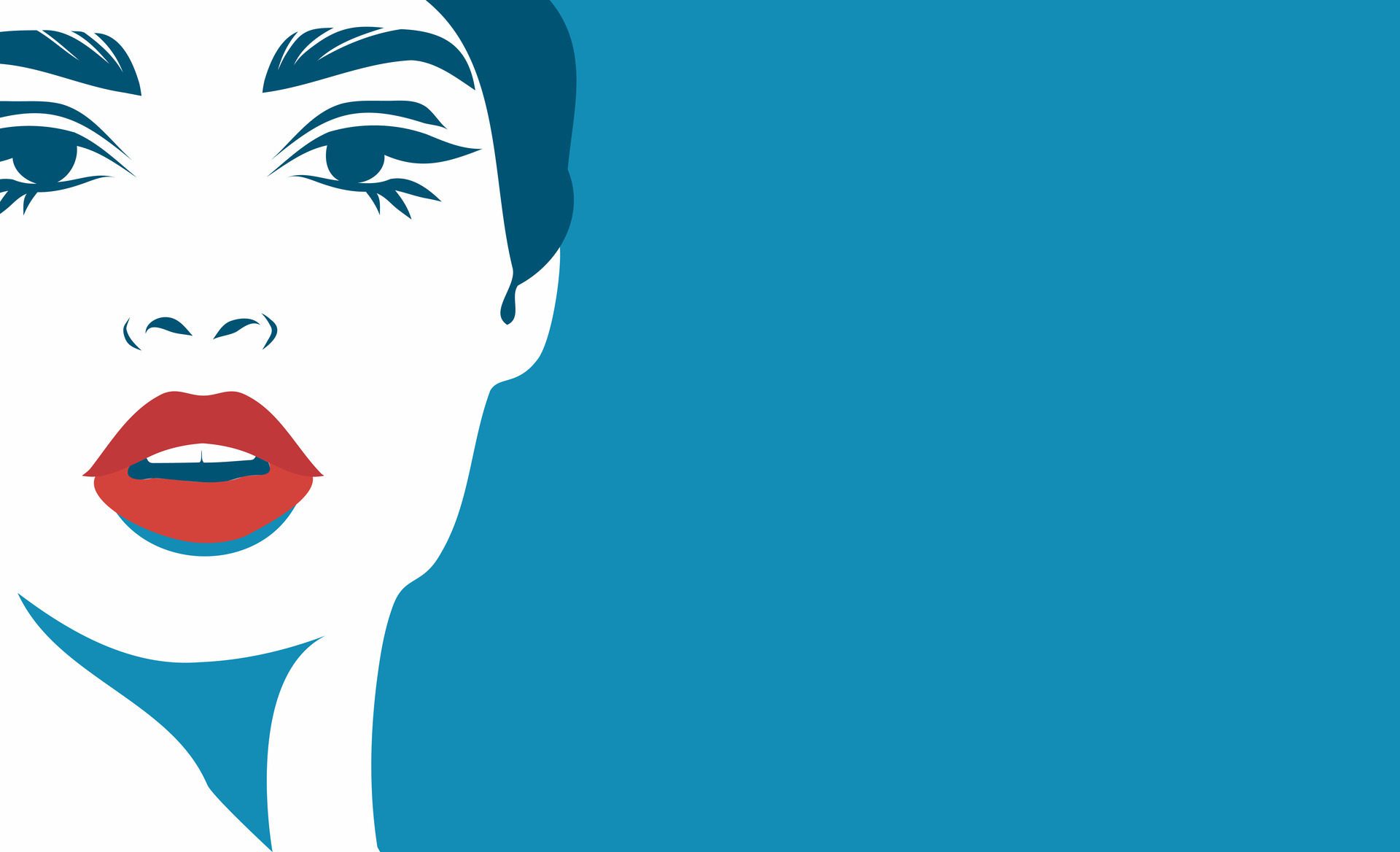 portrait banner, close-up face portrait of a woman in profile blue color. Place for text. illustration of a simple flat style. Free Vector