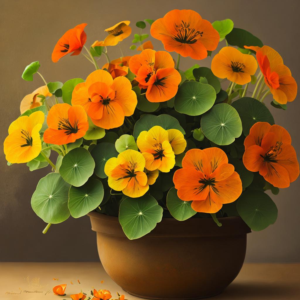 Orange and gold nastursiums by @ai_generated