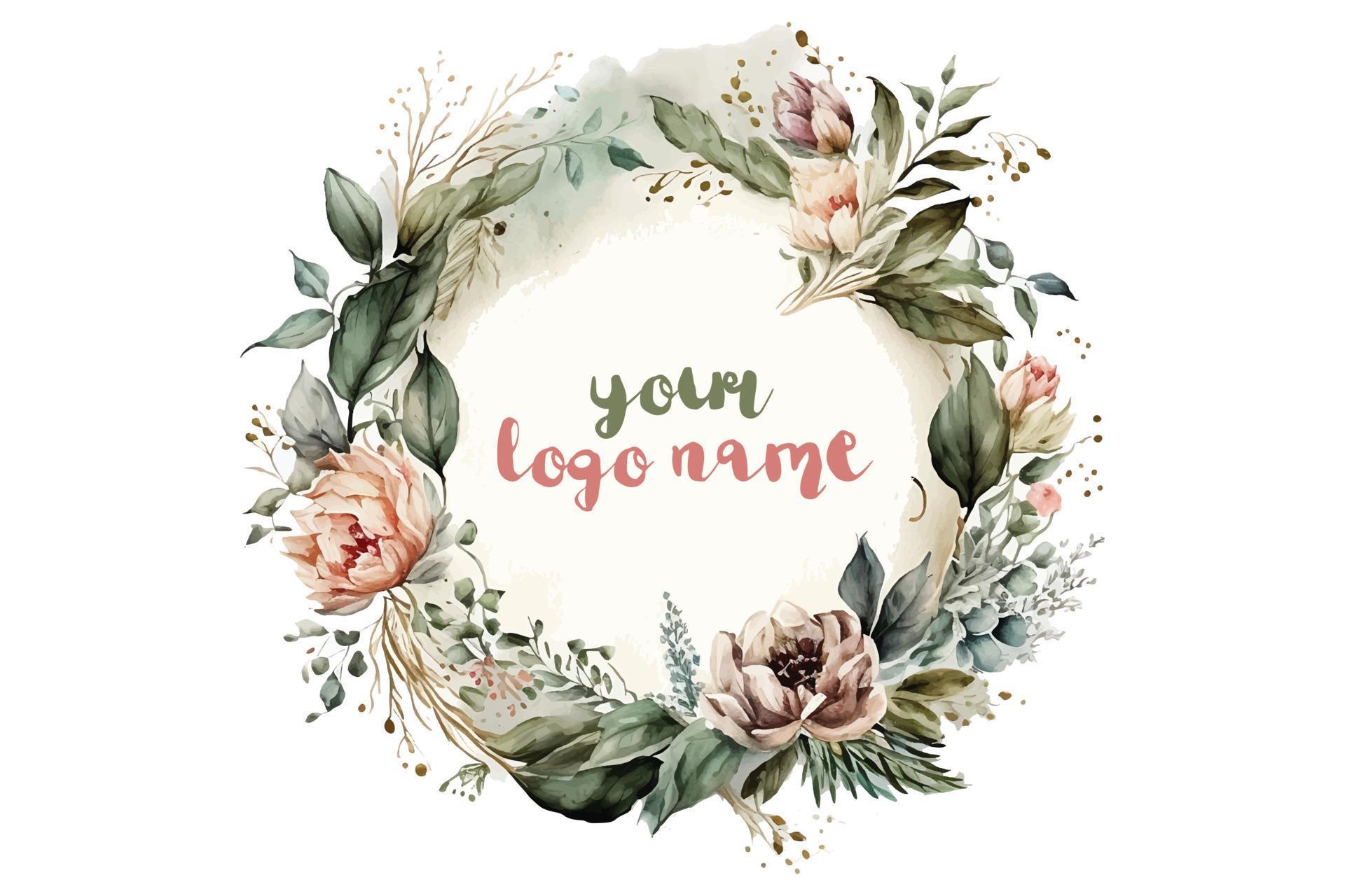 Watercolor Floral Logo, Round Floral Logo, modern Watercolor Logo, Logo Design, Calligraphy Logo, Floral Logo, Flower Logo Stock Free